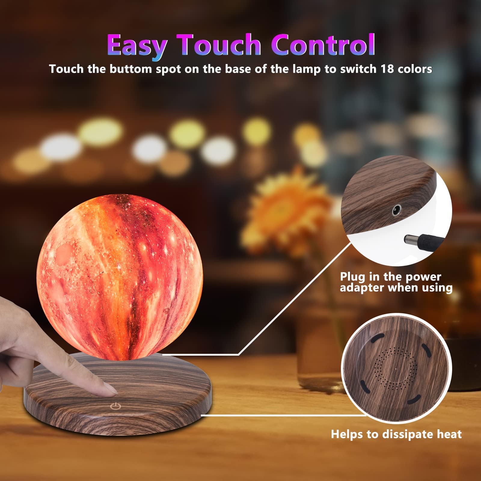 GROPINFLY Levitating Moon Lamp, 18 Colors Galaxy Lamp with Touch Remote Control, Floating and Spinning in Air Freely, for Room O