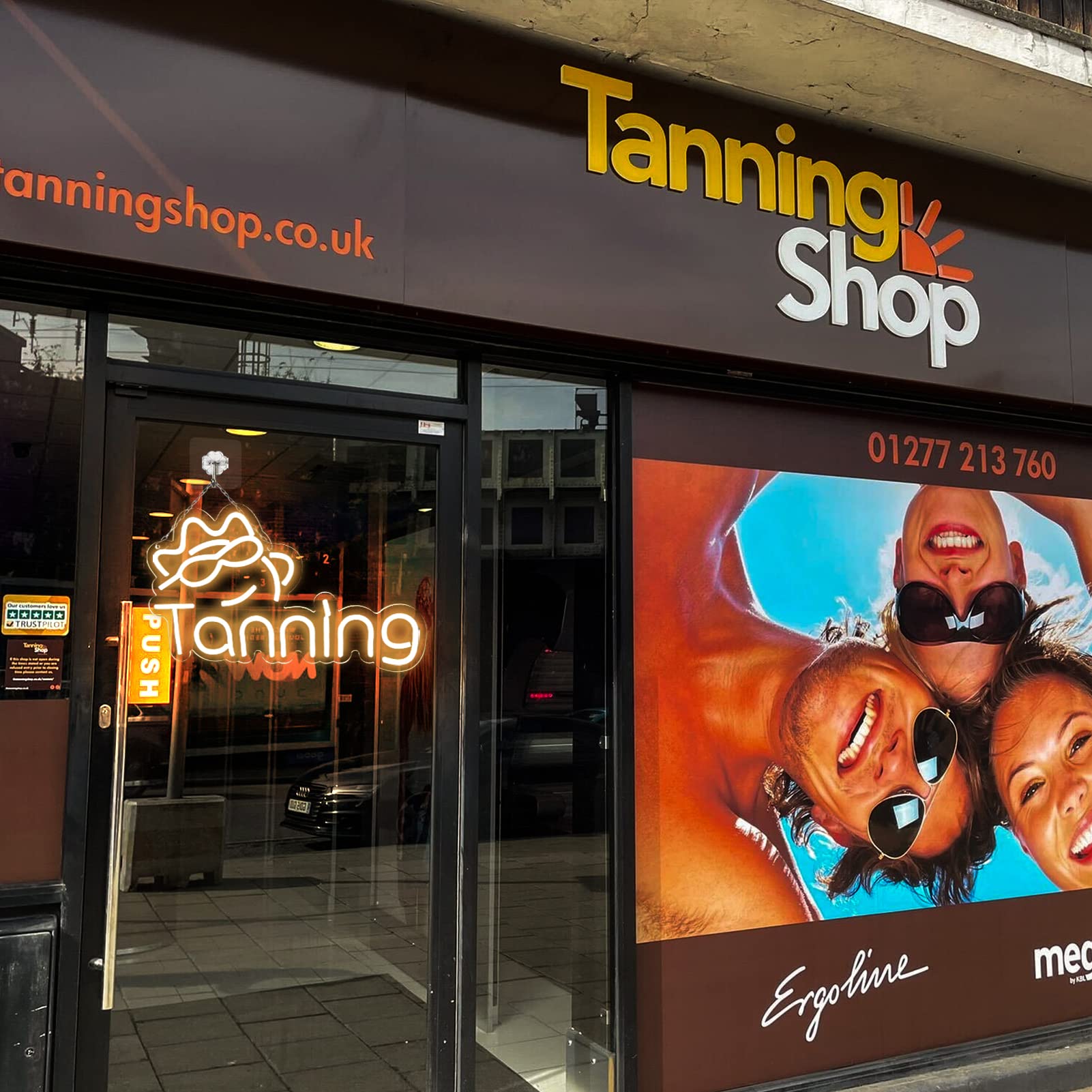 JFLLamp Neon Wall Decor Sign for Tanning Shop, LED, 16x10 Inch, Warm White, Model Tanning-001