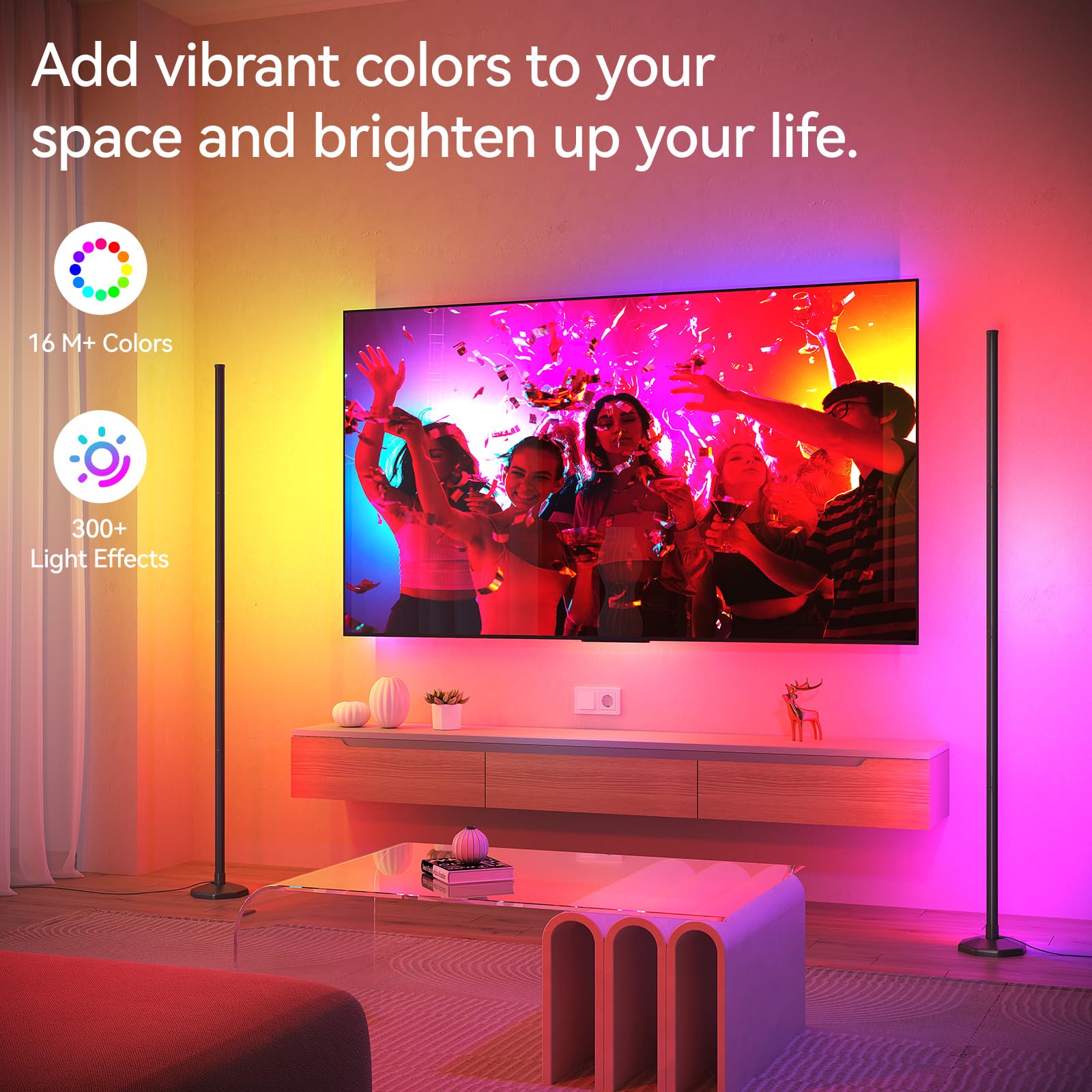 Sunmory 2 Pack Rgb Led Floor Lamp, 57'' Corner Lamp With 80+ Scene & Timer, Smart Ambient Lighting With Music Sync & 16 Million