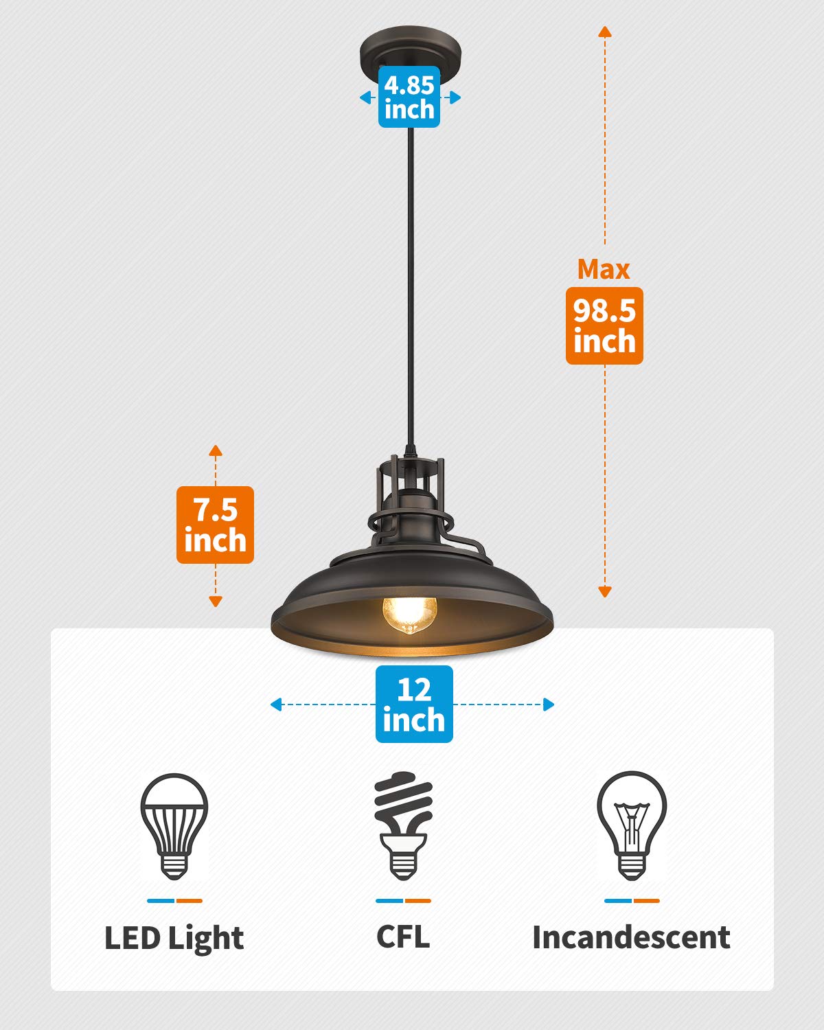 Femila Industrial Pendant Lights, 2-Light Farmhouse Fixture, 12&quot; Oil-Rubbed Bronze, Kitchen Island