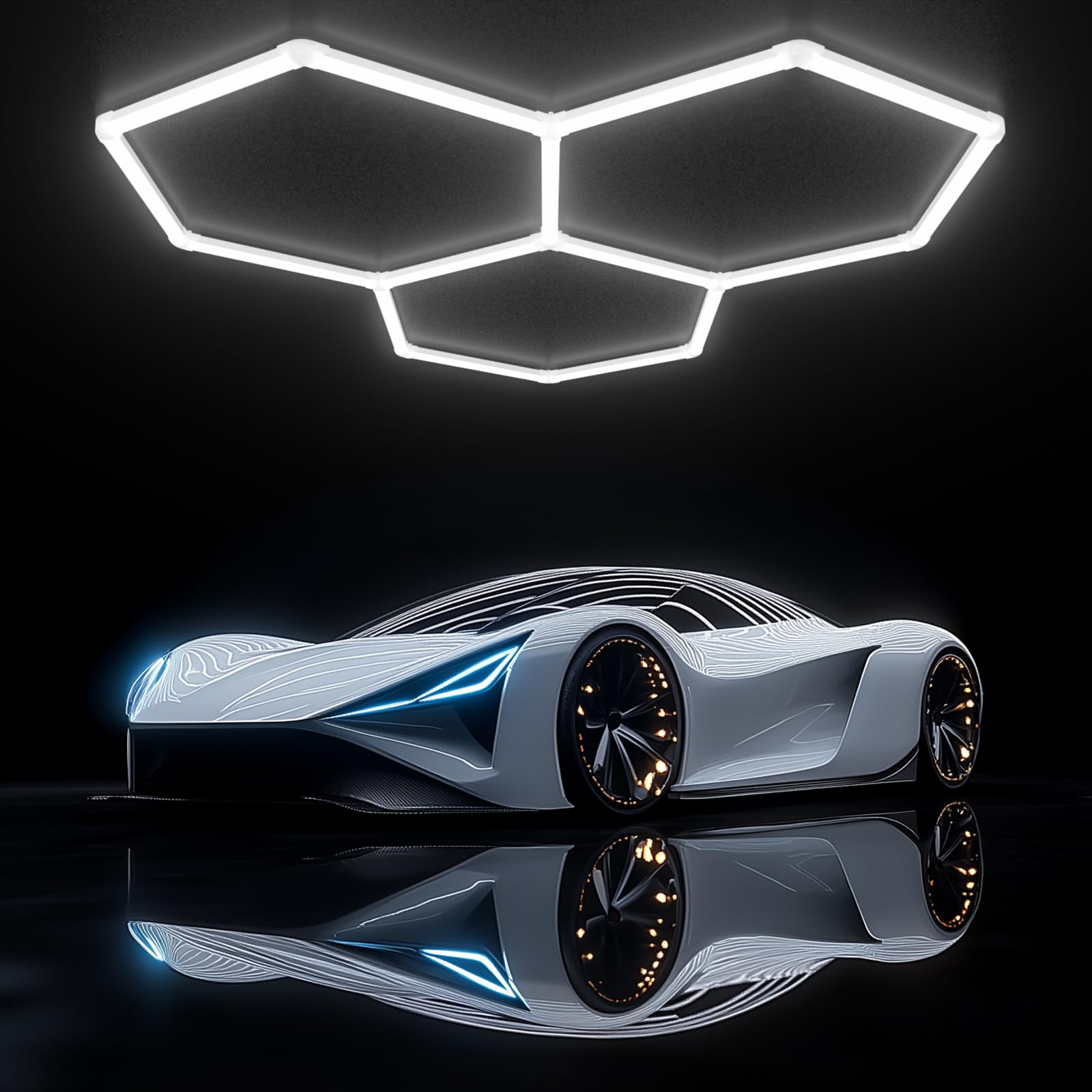 Hexagon Garage Lights-128W LED Lights,5000K 14080LM Updated Bigger Size 16 Pack LED Lights,LED Shop Lights for Car Detailing,Wor