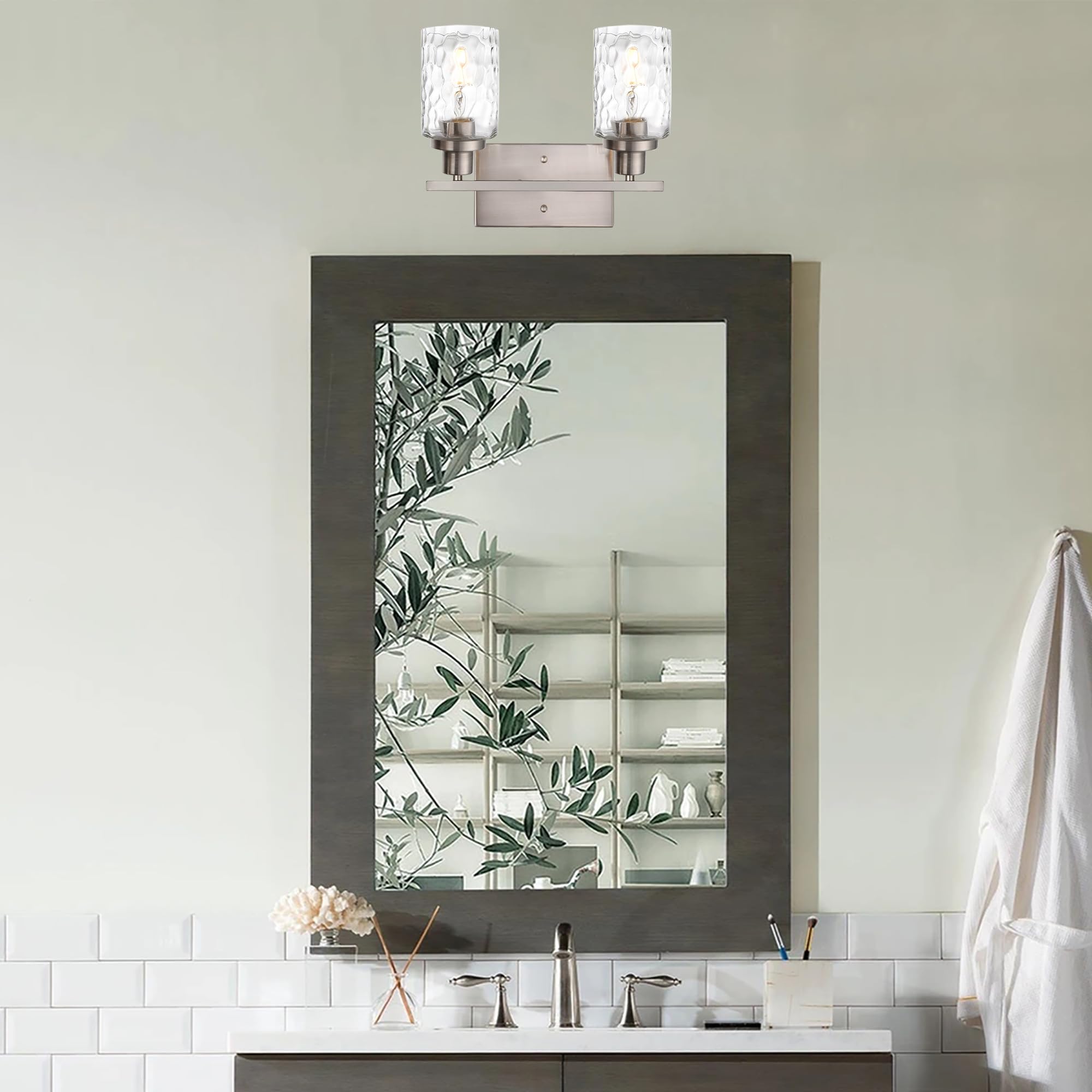 MELUCEE Indoor Wall Sconce 2-Light Brushed Nickel with Clear Glass, Model 450A-2W-SN for Bathroom, Vanity, Powder Room