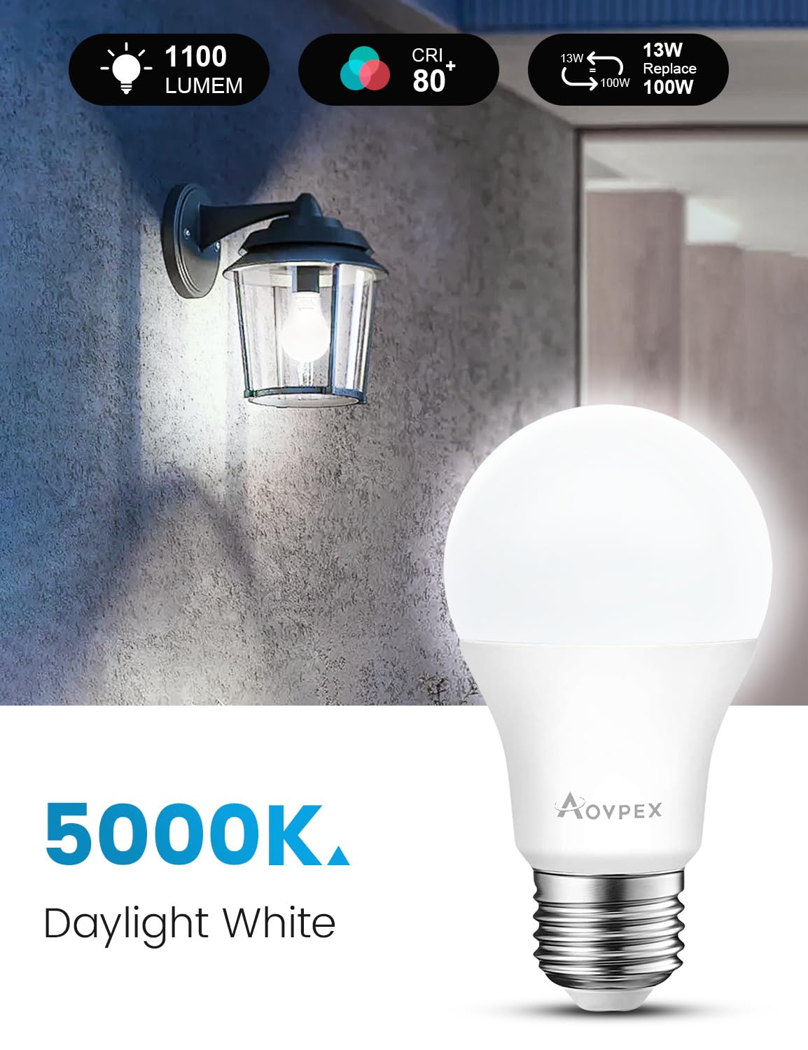 Aovpex 13W Dusk To Dawn Led Light Bulbs, 100W Equivalent, 5000K Daylight,