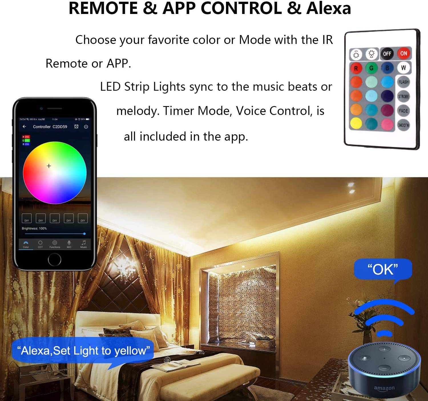 Miheal Wifi Led Light Strip Kit, 32.8Ft 300 Leds, Waterproof Ip65, Compatible With Android/Ios, Model Zj-Bwcg-Rgb-R24B1