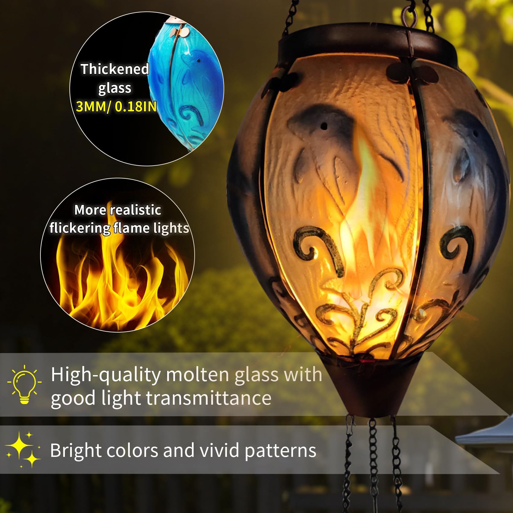teyigarden Glass Solar Lantern Outdoor Flickering Light Waterproof Dolphin