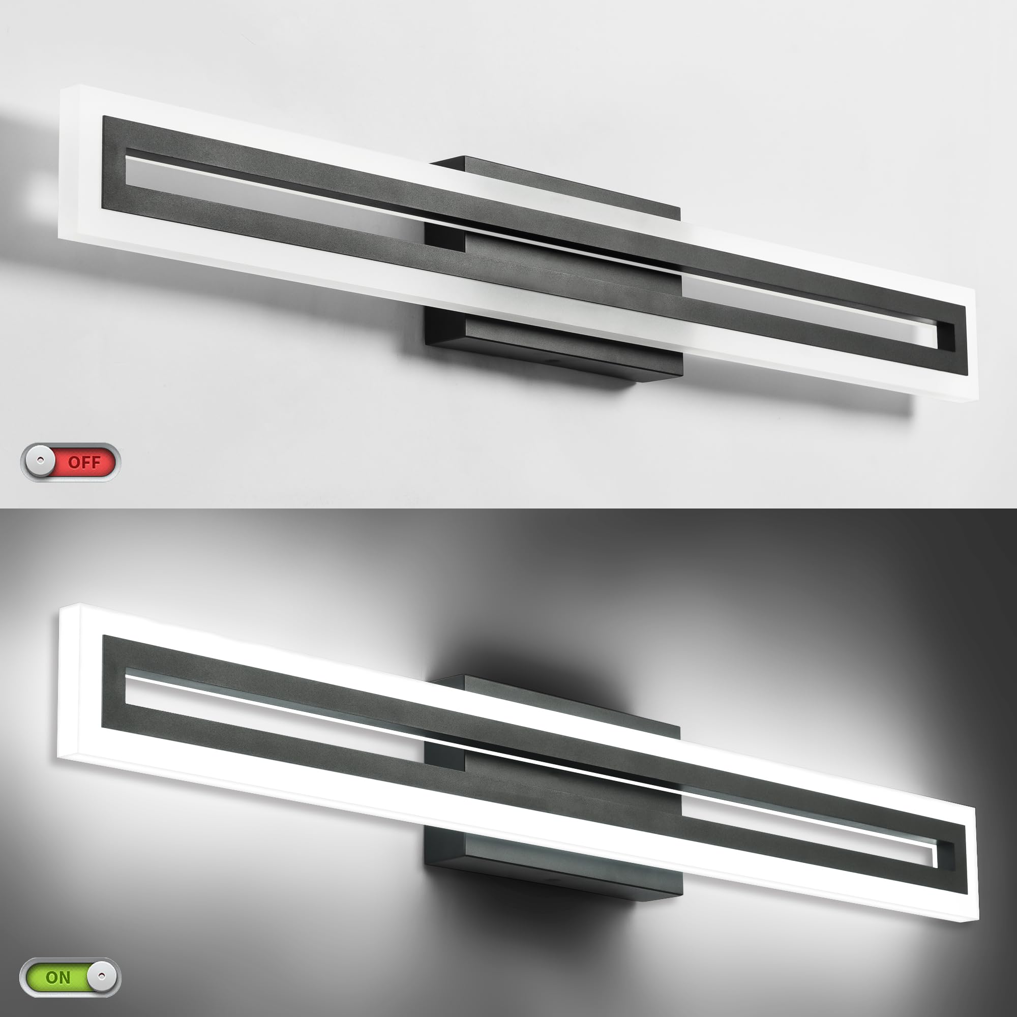 SOLFART 32 Inch LED Bathroom Light Fixture, Black, Adjustable 5 Color Temperature, Aluminum, Model S8300-810mm-6000K-5CCT