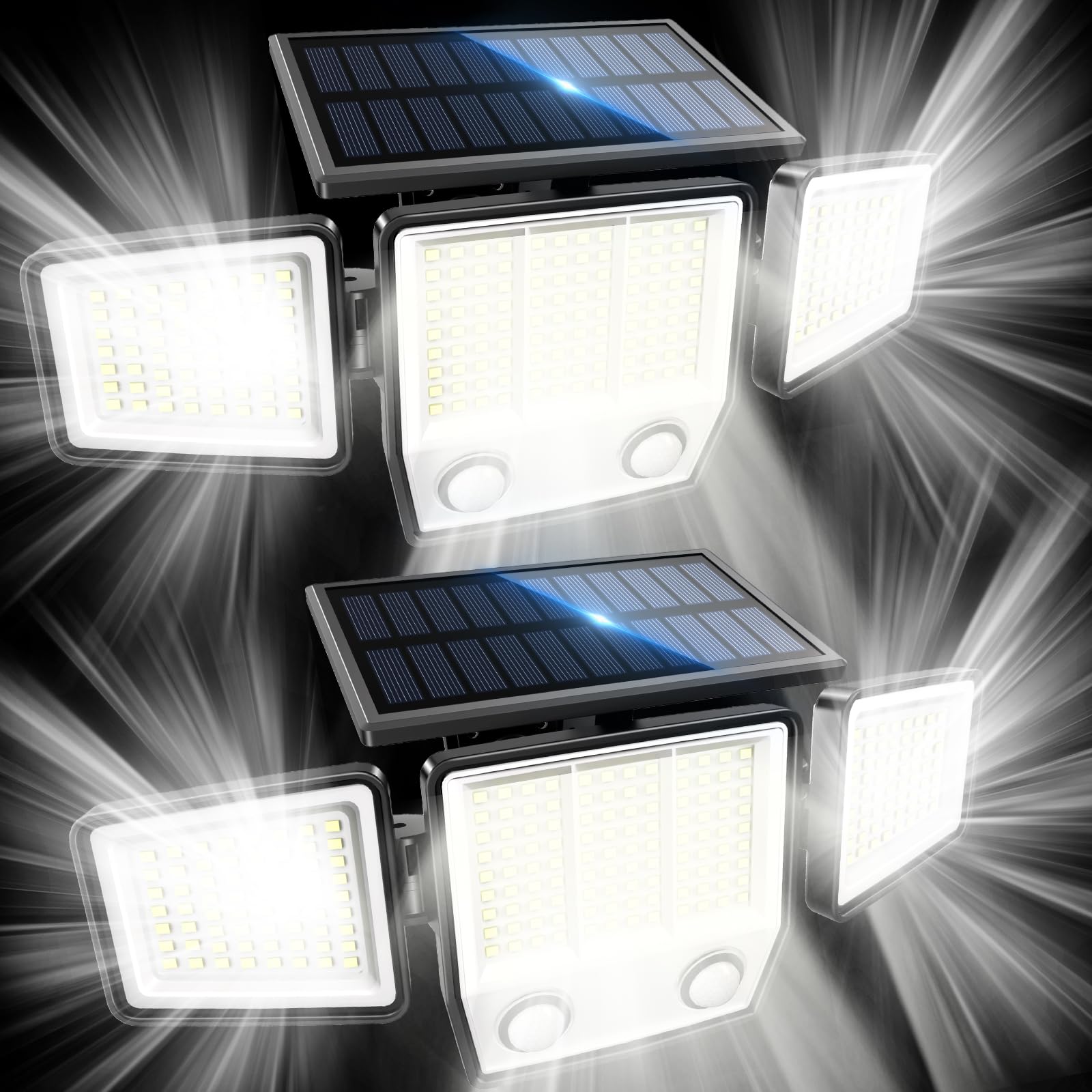 MDCMDCM Solar Motion Sensor Lights - 3000LM, 3 Modes, IP65, 270° Illumination, 2 Pack, Waterproof