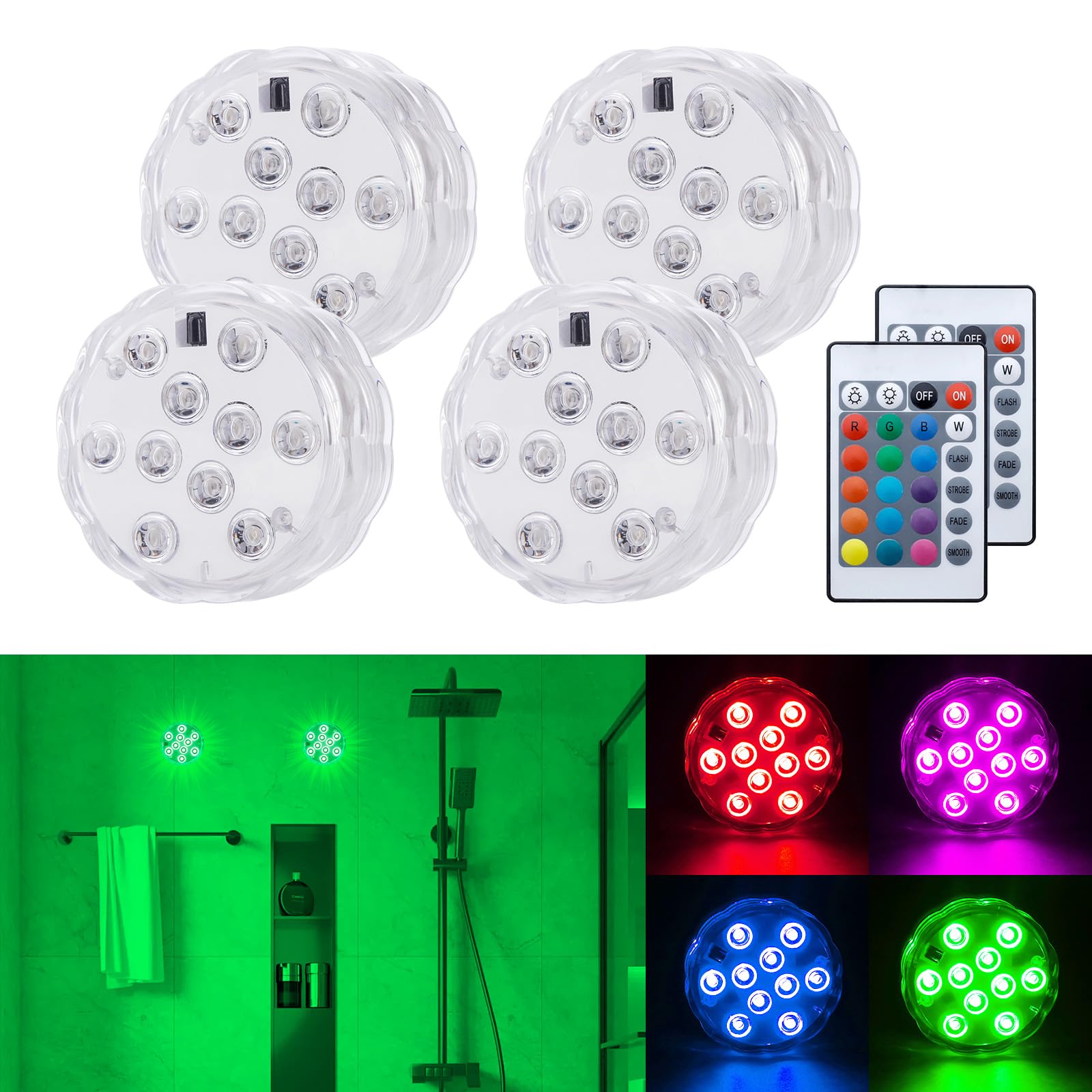 CCBASEBALL Wireless Bathroom Lights, Multicolor LED, Remote Control, Waterproof, Model Bathroom Lights-1