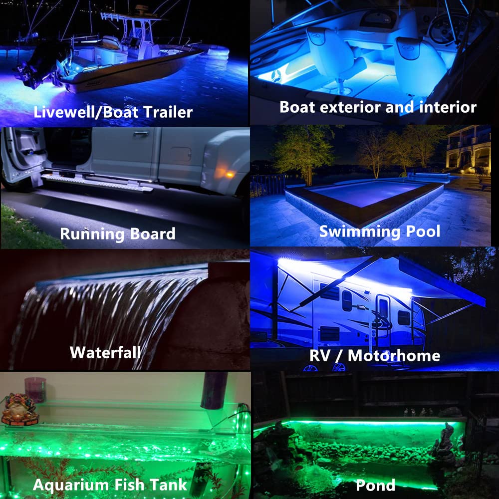ROLiGHTiC Marine LED Strip Lights, 12V 8FT IP68 Waterproof Boat Lighting, White, Model RLMS28