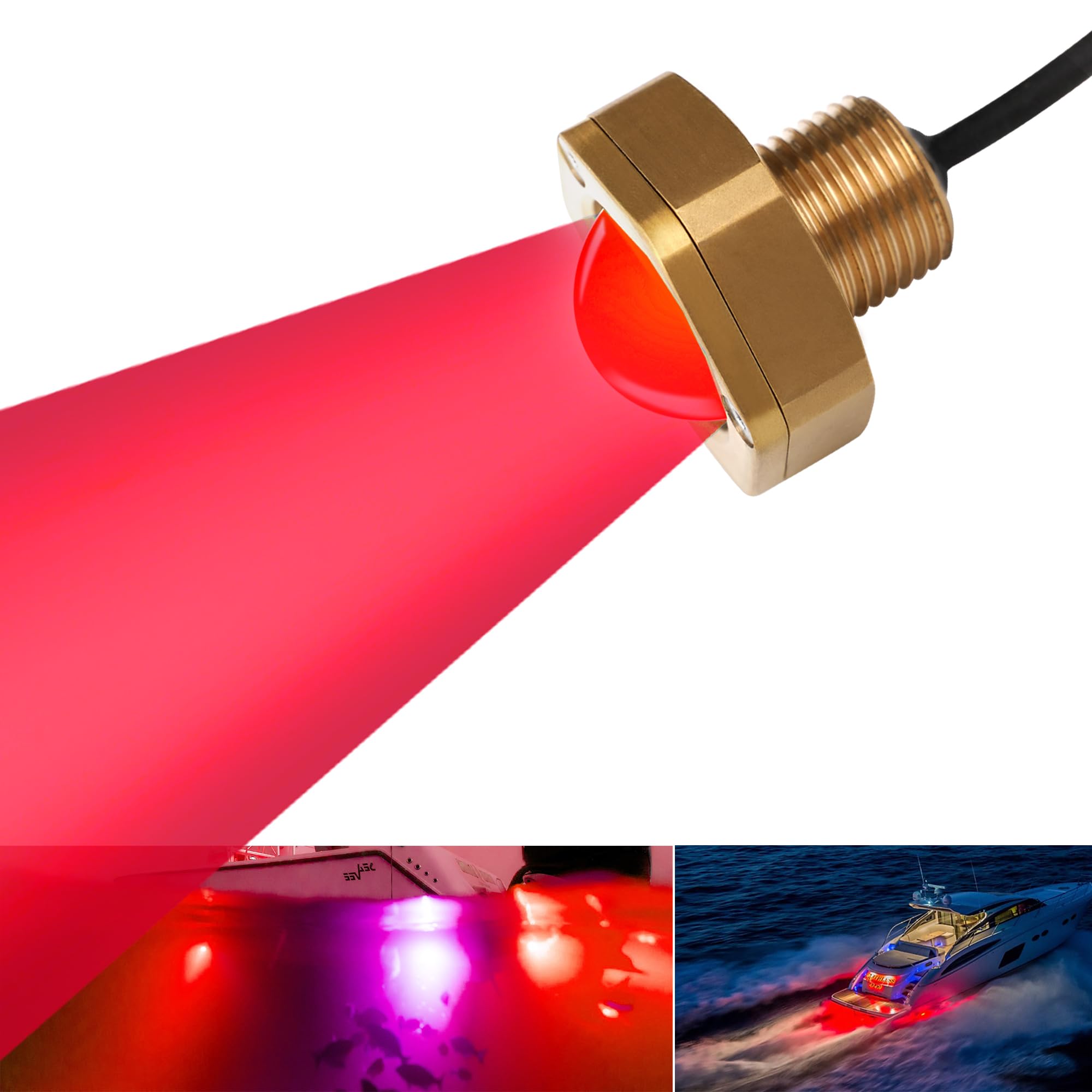 NBWDY Boat Drain Plug Light - 4100LM Waterproof Marine LED, Remote Control, Bronze Housing, 1 Pcs, Red