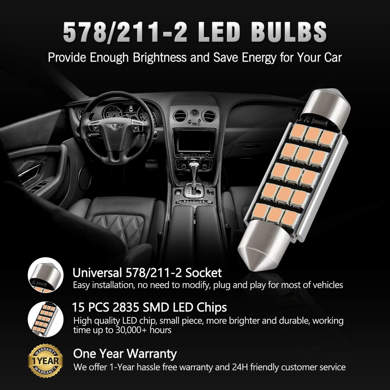 Brishine 578 211-2 Led Bulbs, Super Bright Purple 2835 Chipsets Canbus Error Free 41Mm 42Mm 1.72    Festoon 212-2 569 Led Bulbs