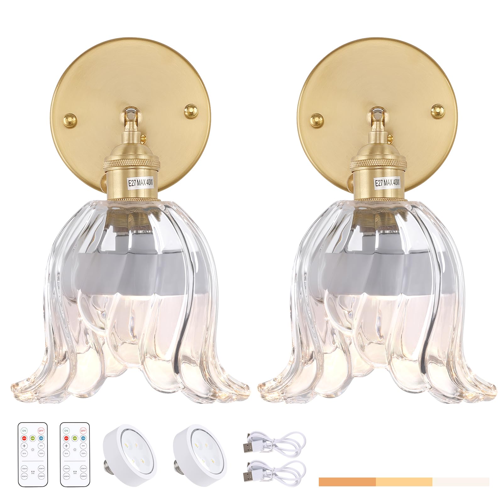Shenmoyl Vintage Battery Operated Wall Sconces Set Of Two, Rechargeable Battery Powered Wall Sconces With Remote Control, Wirele