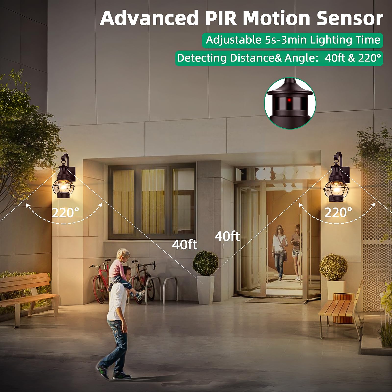 Lamomo Brown Outdoor Motion Sensor Wall Lanterns, 2 Packs, Waterproof, Dusk to Dawn, Anti-Rust, Model B06050PG-2PKUS