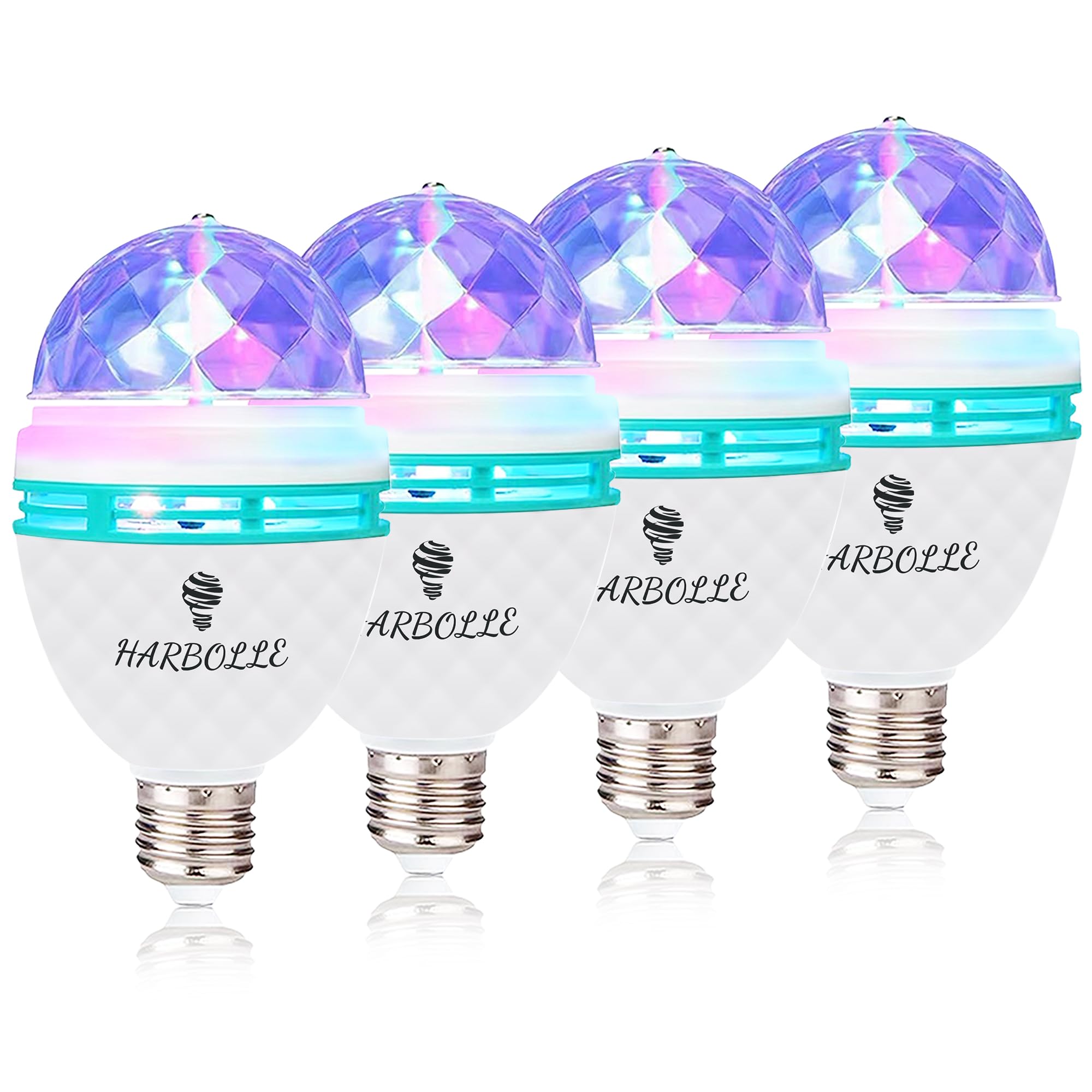 Harbolle 4 Pack Rgb Color Rotating Bulb,E26/E27,Led Party Bulbs Colored Strobe Light Bulb Multi Crystal Stage Lights For Disco, 