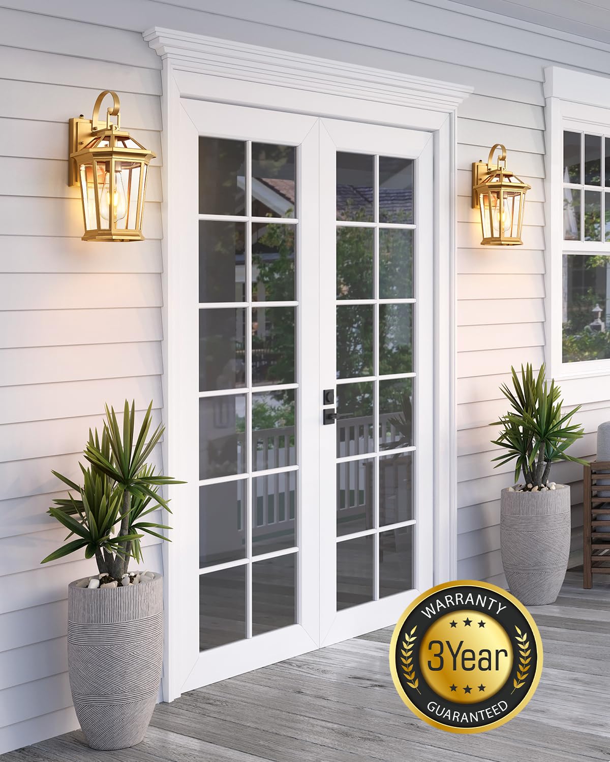 VIANIS Outdoor Wall Lanterns, Modern Gold Aluminum Light Fixtures, 2-Pack, Waterproof, Wall Mount Sconces for Patio and House