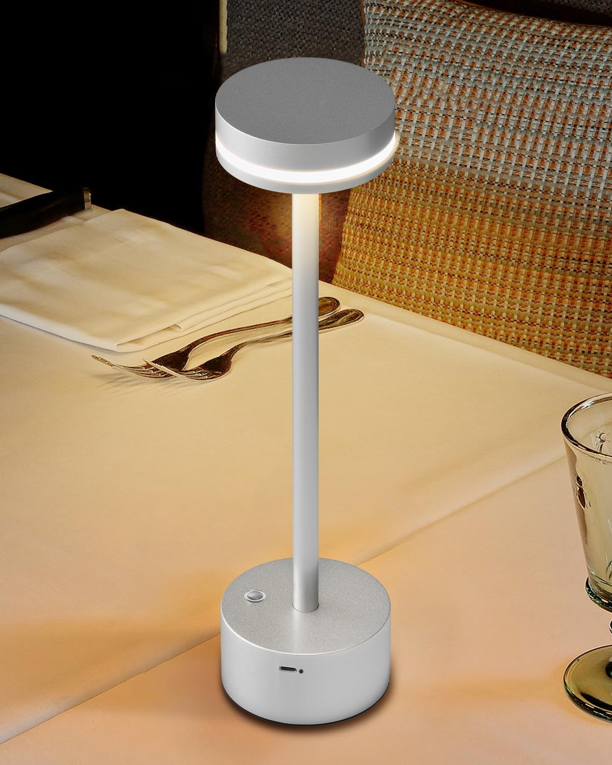 FUNTAPHANTA Modern Cordless Table Lamp - 2 Pack, Rechargeable, 3000K LED, Silver, Model XFXGZX-2P