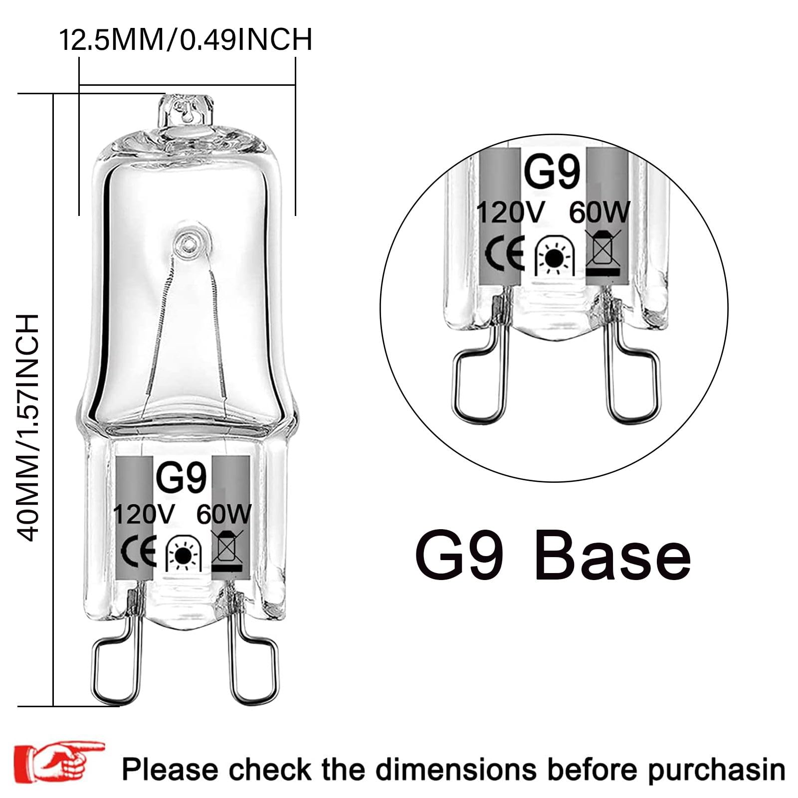 G9 Halogen Bulb 60 Watt 120 Volt Dimmable T4 Jcd Type Bi-Pin Base For Chandeliers, Pendants, Cabinet Lights, Landscape Lights Re