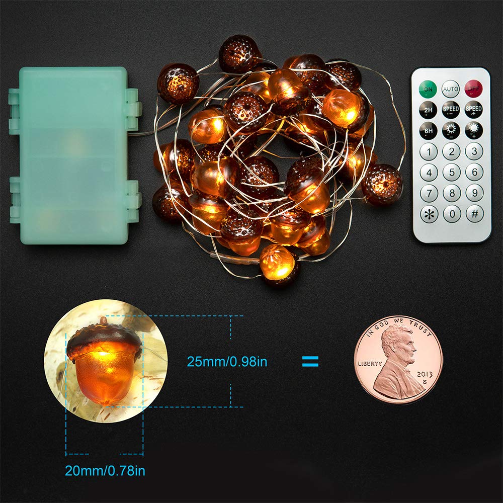 Kaisnova 3D Acorn Fall Decor Harvest String Lights Battery Powered With Remote And Timer 10Ft 30 Leds Thanksgiving Decorations Lights For Home Party Autumn Christmas Tree Lights