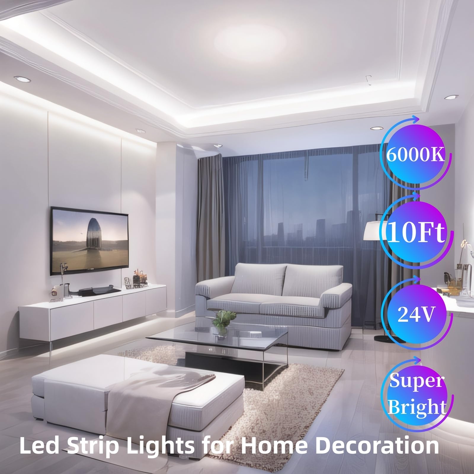 Under Cabinet Lighting Kit Small Led Strip Lights 10 Ft White  Dimmable Flexible Led Lights Strip  180 Leds  Super Bright Led Tape Rope Lights For For Kitchen Cabinets  Shelf  Desk  Counter