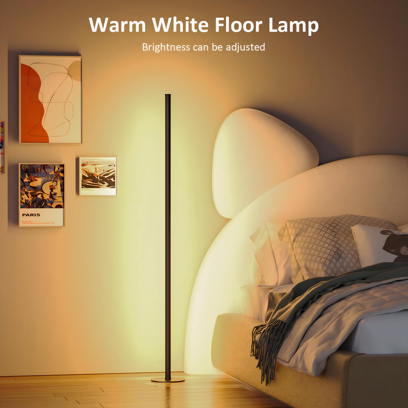 Corner Floor Lamp, Rgb Ic Led Corner Lamp, 16 Million Diy Color & Warm White, Music Sync And Timing Function, Color Changing Amb