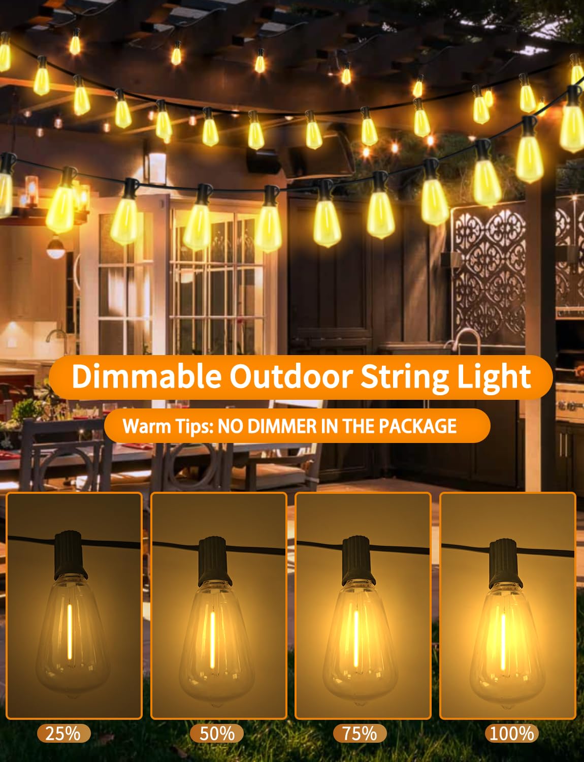 Outdoor String Lights 300Ft Waterproof Shatterproof Patio String Lights For Outside With 159 Vintage St38 Led Bulbs(9 Spare), Di