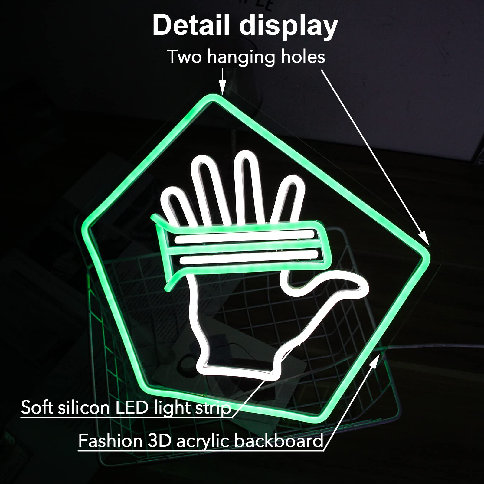 Jesalah LED Gaming Sign for Wall Decor, 12.6inx13.4in, Green White, PVC Silicone Acrylic, Ideal for Teen Boys Room, Man Cave, Birthday Gift