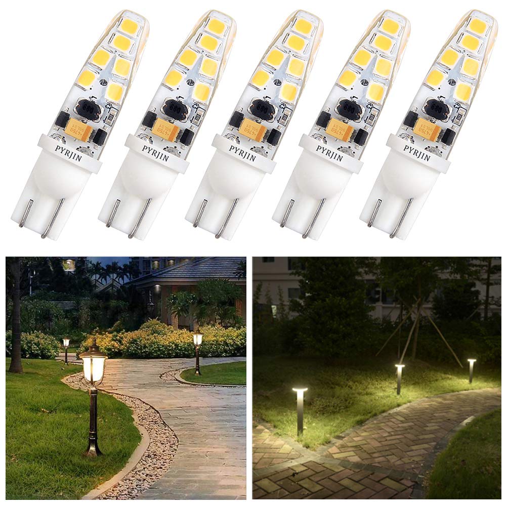 Pyjr T10 Wedge Base Led Bulbs 12V, 2W 3000K Warm White, 200Lm -