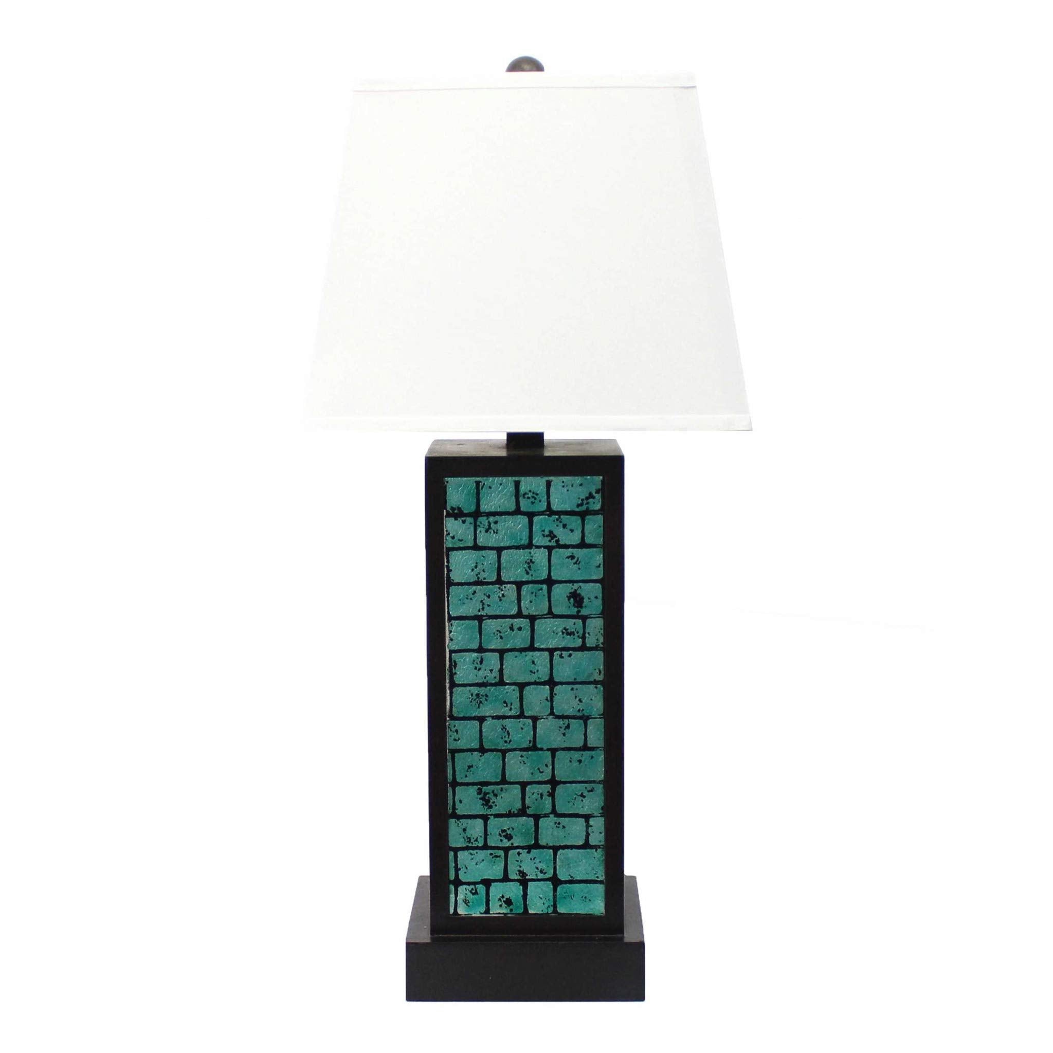 HomeRoots Table Lamp - Black Metal with Teal Brick Pattern, 30.75-inch Height, Model 274458