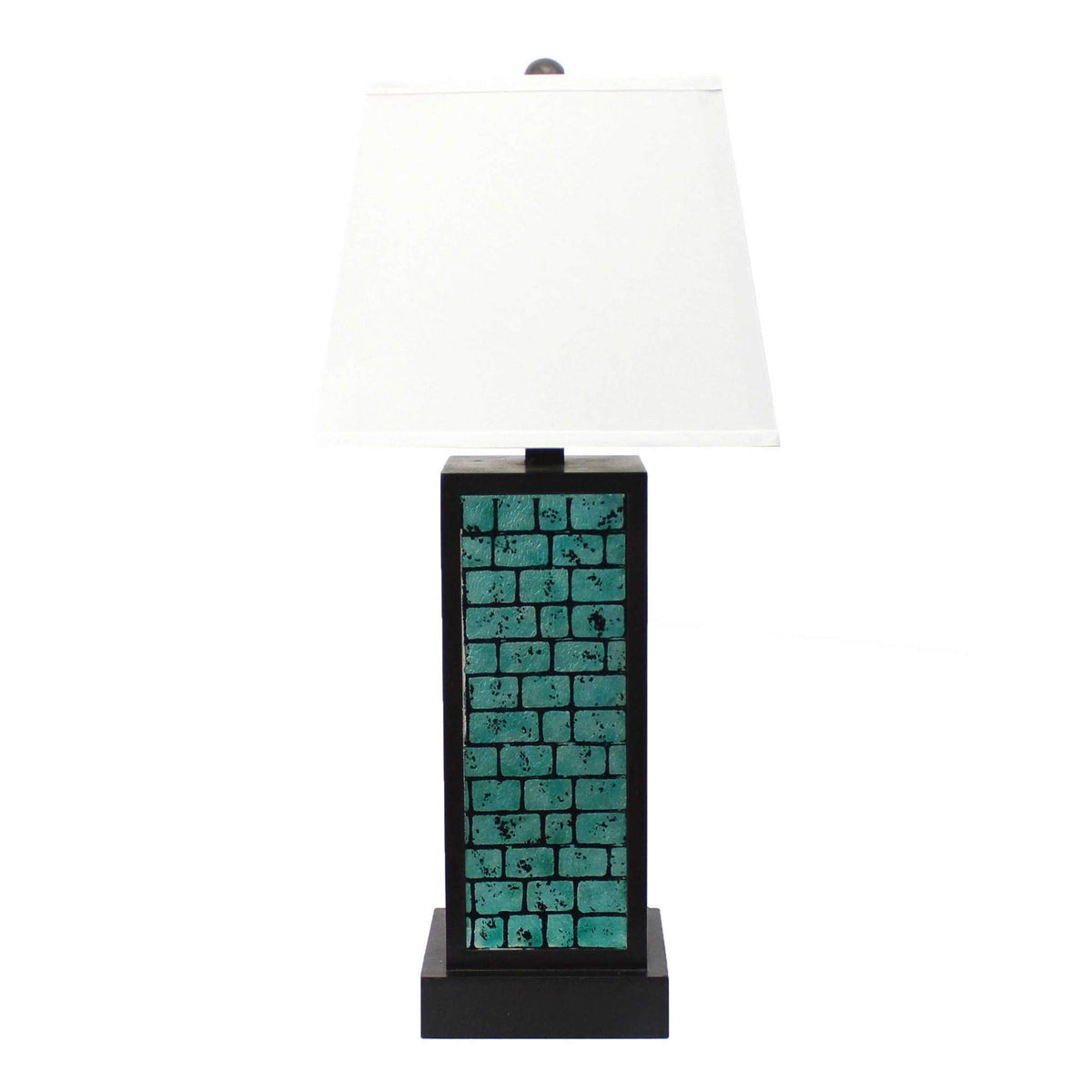 Homeroots 30.75&quot; Black Metal Table Lamp With Teal Brick Pattern - Stylish Home Lighting Decor