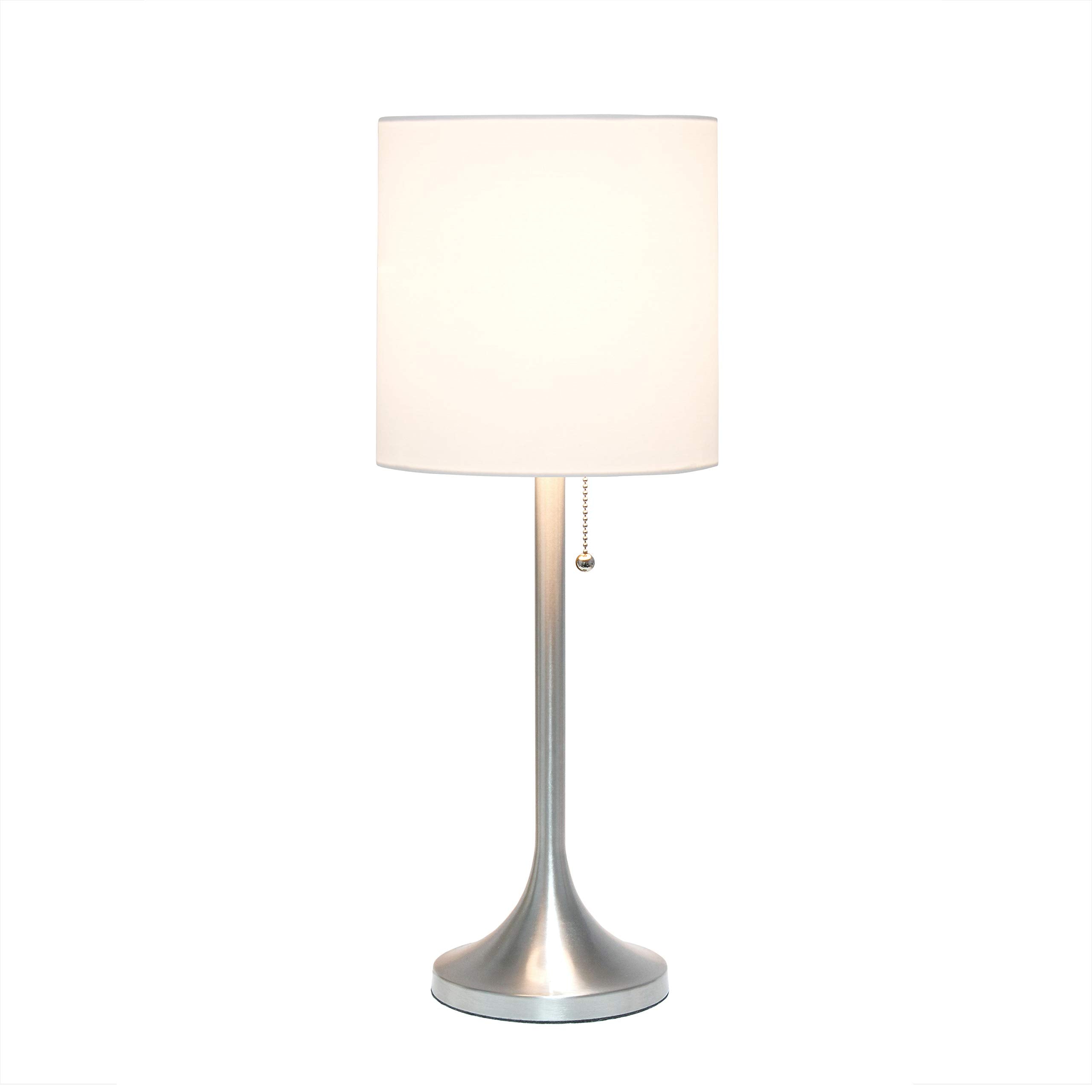 Simple Designs Lt1076-Bnw Tapered Fabric Drum Shade Table Lamp, Brushed Nickel And White