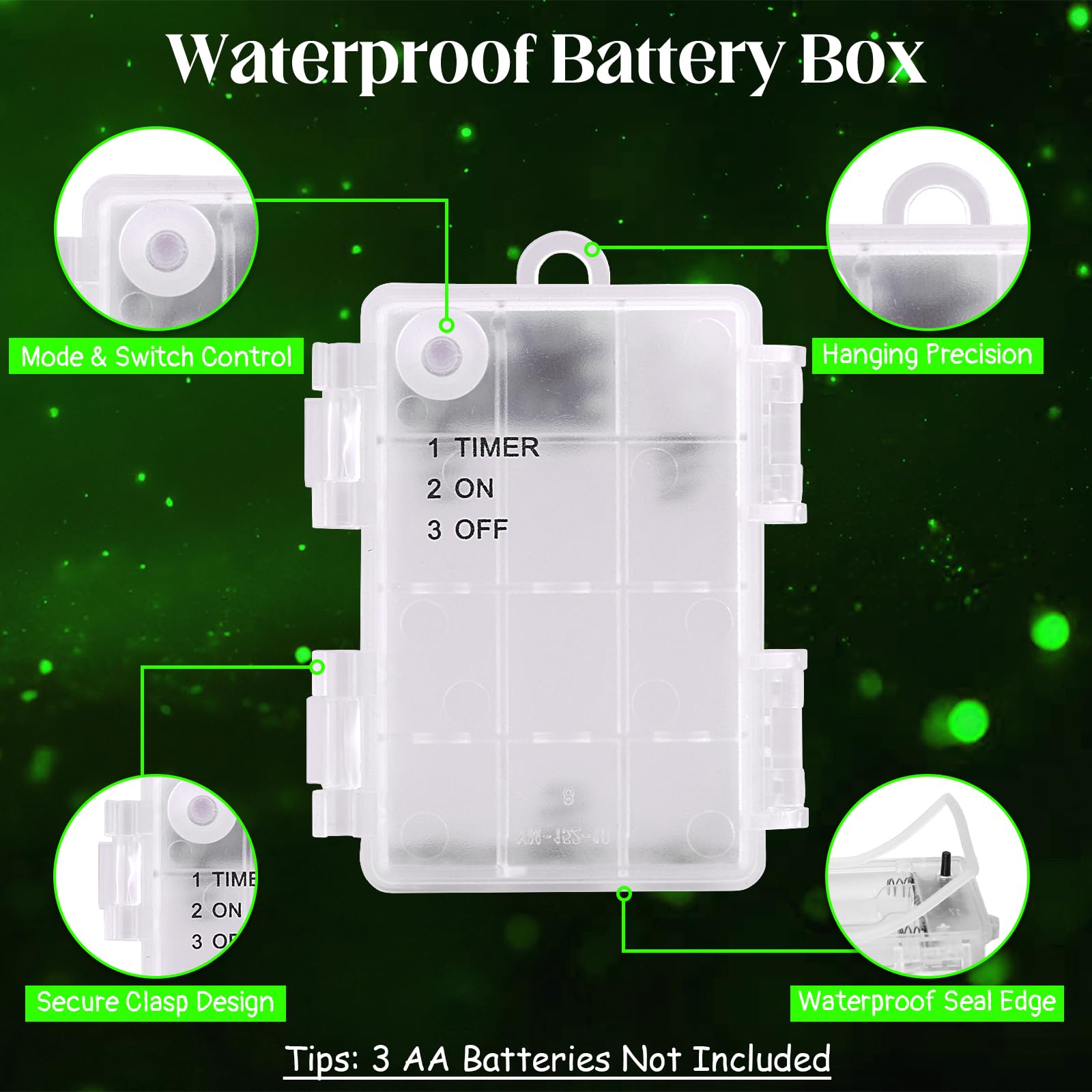 Cshare String Lights Outdoor Waterproof 9.8Ft 30 Led, Green Battery Operated Halloween Lights With Timer Clear Wire For Indoor & Outdoor Christmas Halloween St.Patric Decorations Garland Party Garden