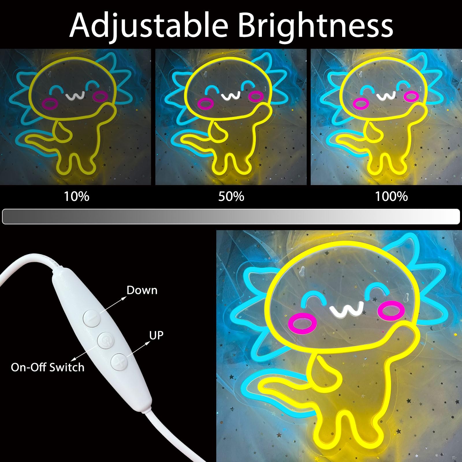 Nen Sign Axolotl Neon Light, Dimmable USB Powered LED Sign for Wall Decor, Kawaii Design, Model NHD2308111, Color: Axolotl