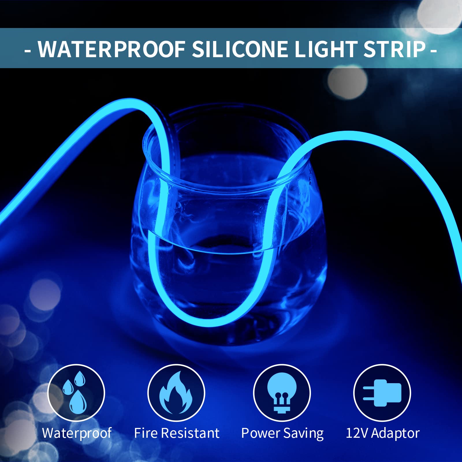 Owofydr Led Neon Lights Flexible Blue 16.4Ft/5M 12V Dc Waterproof Flexible Led Neon Light For Indoors Outdoors Decorm [Power Ada