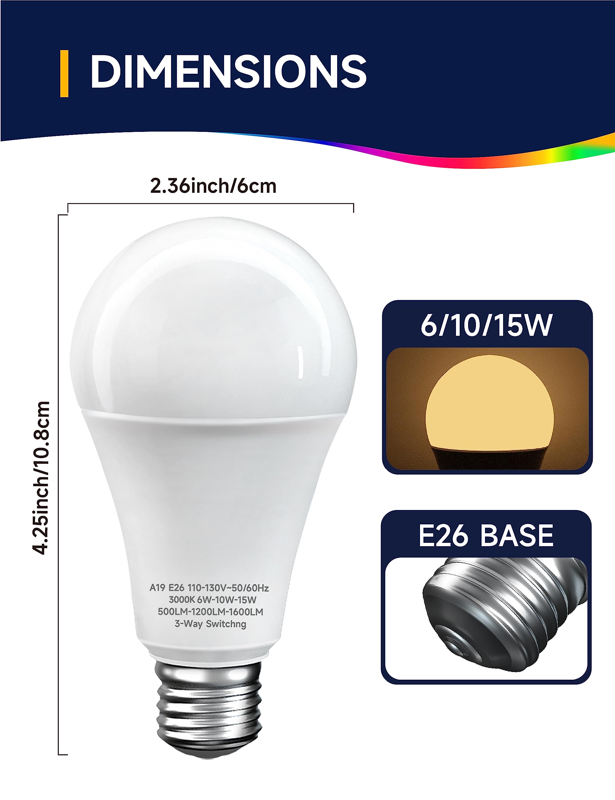 Unilamp 3 Way Light Bulbs 30 70 100W Equivalent, 3-Way Light Bulbs Soft White 3000K, E26 Medium Base, Three Way Dimmable A19 Lig
