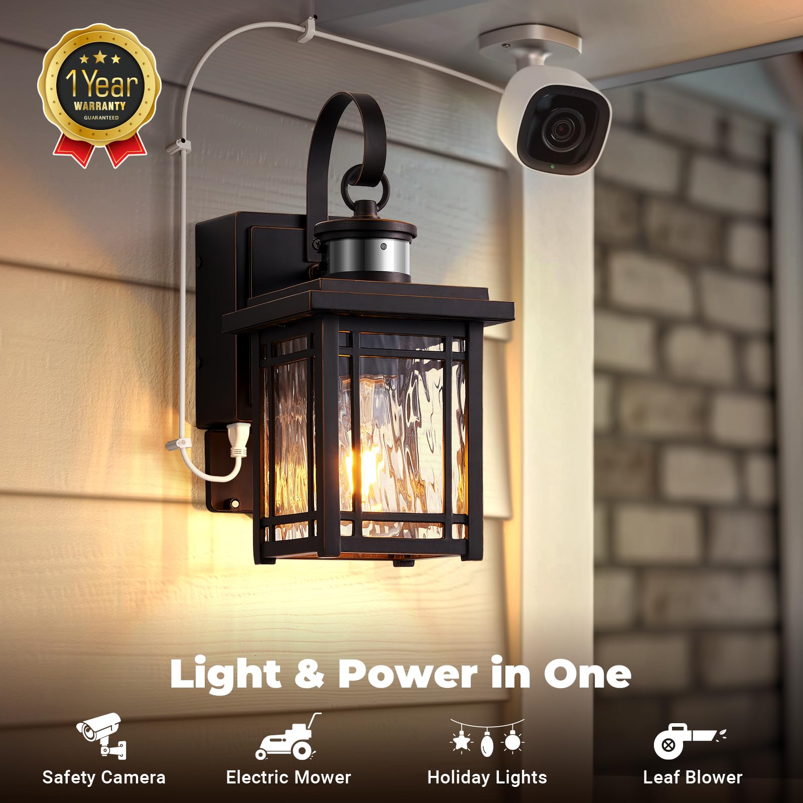 Opaxis 2-Pack Porch Light With Gfci Outlet  Motion Sensor Outdoor Wall Light Wall Mount  Oil Rubbed Bronze Exterior Lighting Fixtures  Anti-Rust Outdoor Lantern Wall Sconce For Garage  Patio  Balcony