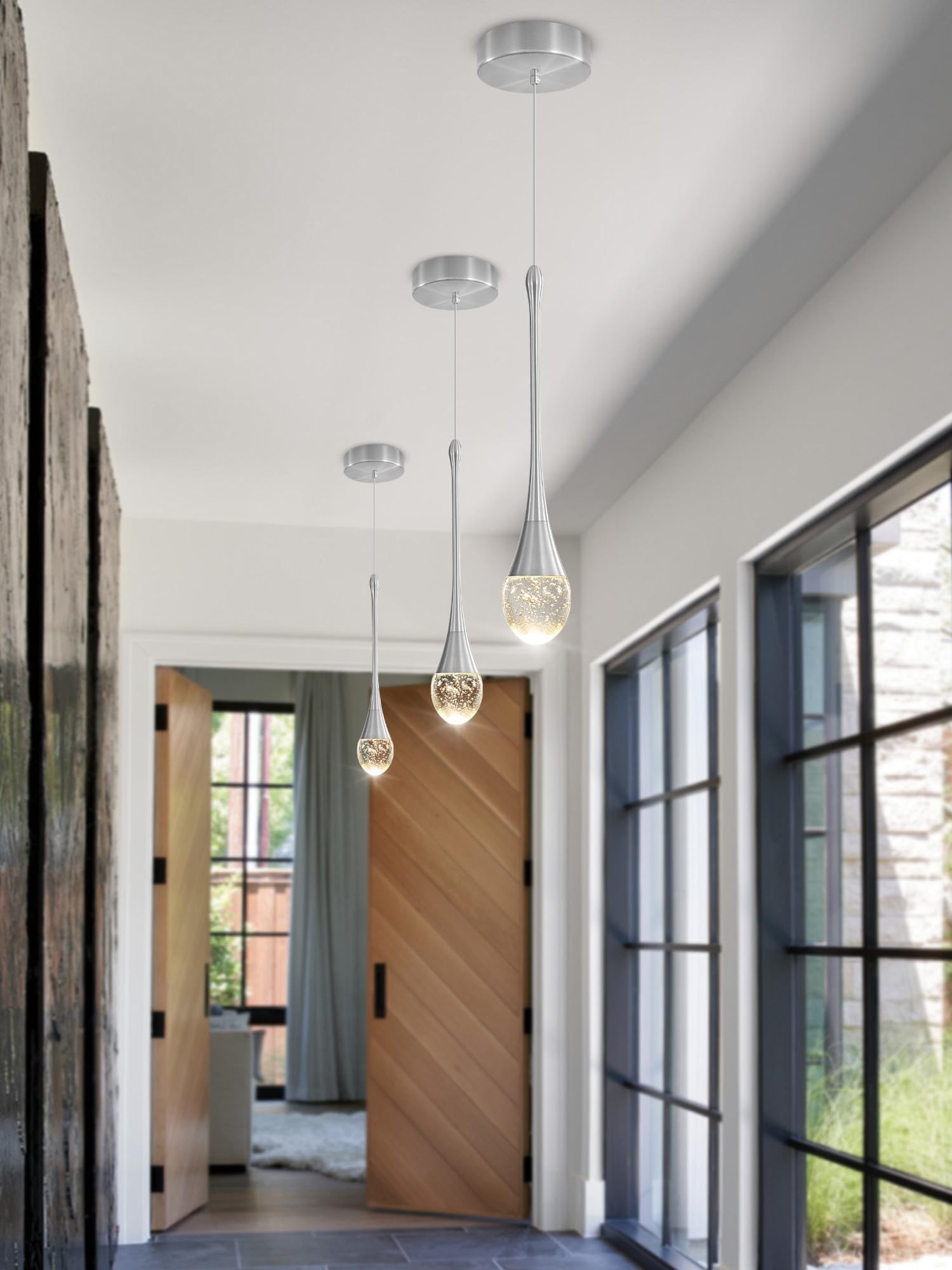 Ykolupty Single Head Silver Bubble Crystal Chandelier Modern Led Pendant Lights For Kitchen Island Dimmable 3000-6000K(3 Indepen