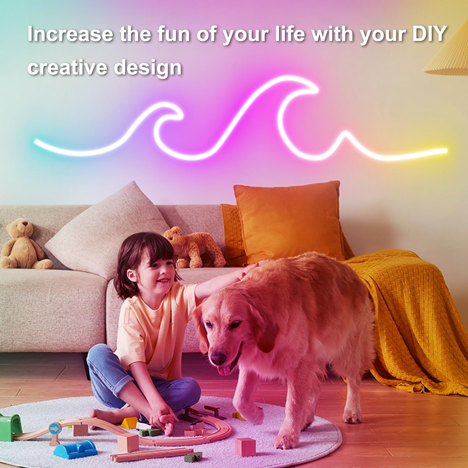 Vrribonx LED Neon Rope Lights 19.6FT, Flexible, IP65 Waterproof, Music Sync, Model V20-001