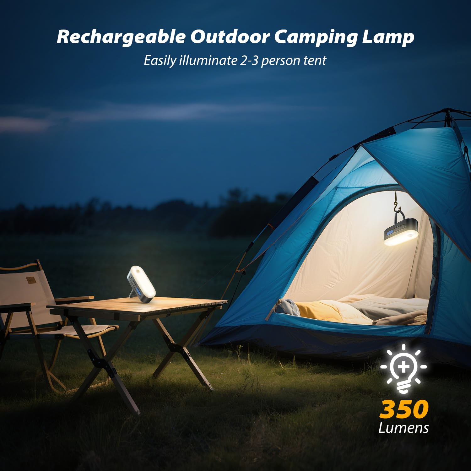 Clemas Motion Sensor Camping Lantern, Rechargeable, IPX5 Waterproof, Gray, Model F3, 2 Pack