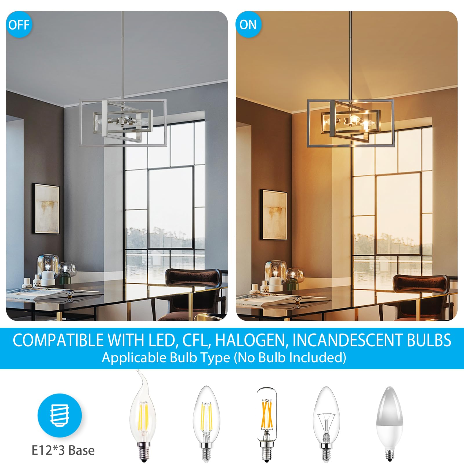 XINGQI 3-Light Brushed Nickel Chandelier - Modern Semi Flush Mount Pendant Lighting for Dining Room, Bedroom, Kitchen, Entry Foyer