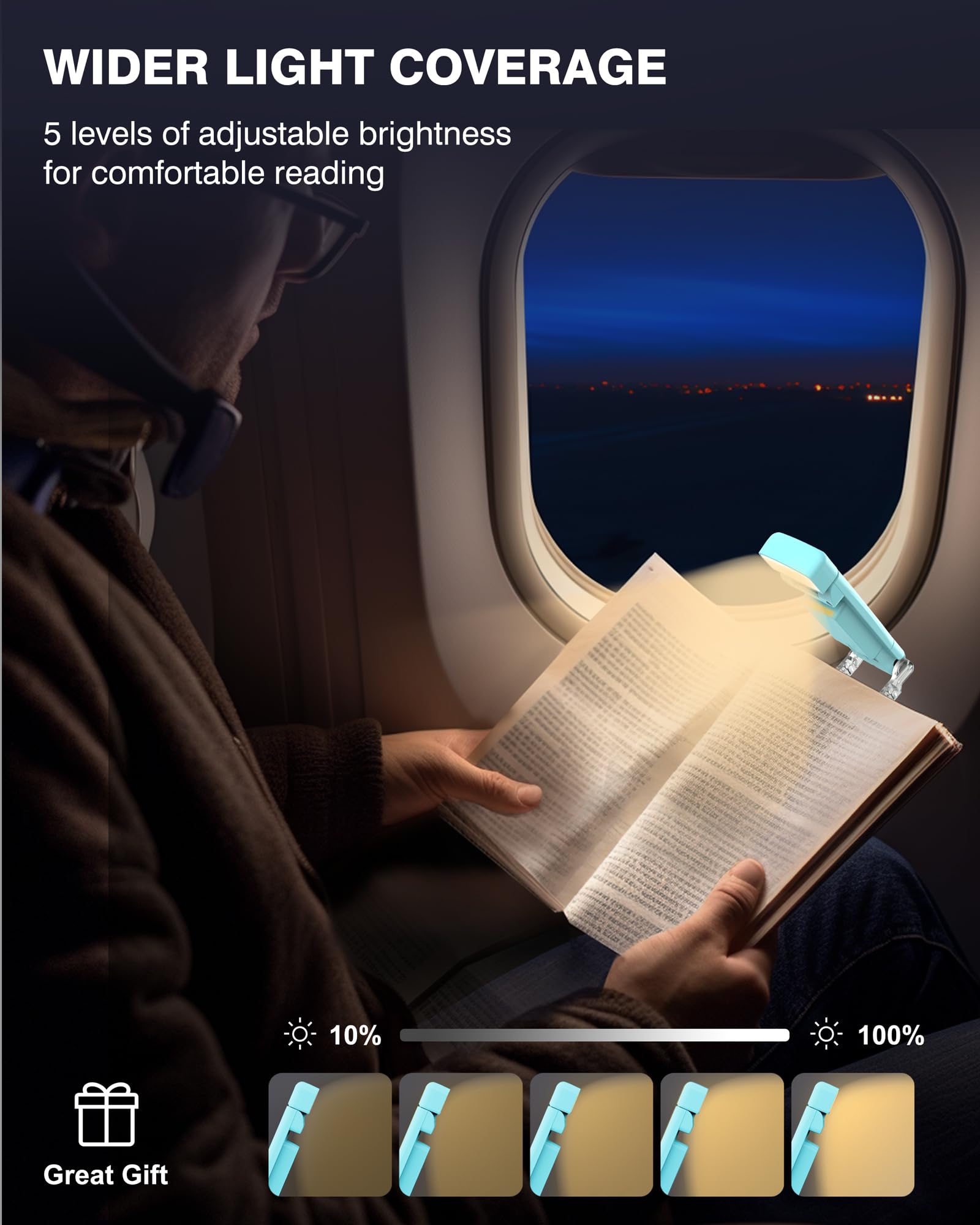 Usb Rechargeable Book Light For Reading In Bed, Portable Clip-On Led Reading Light, 30/60-Min Timer, 3 Amber Colors, 5 Brightnes