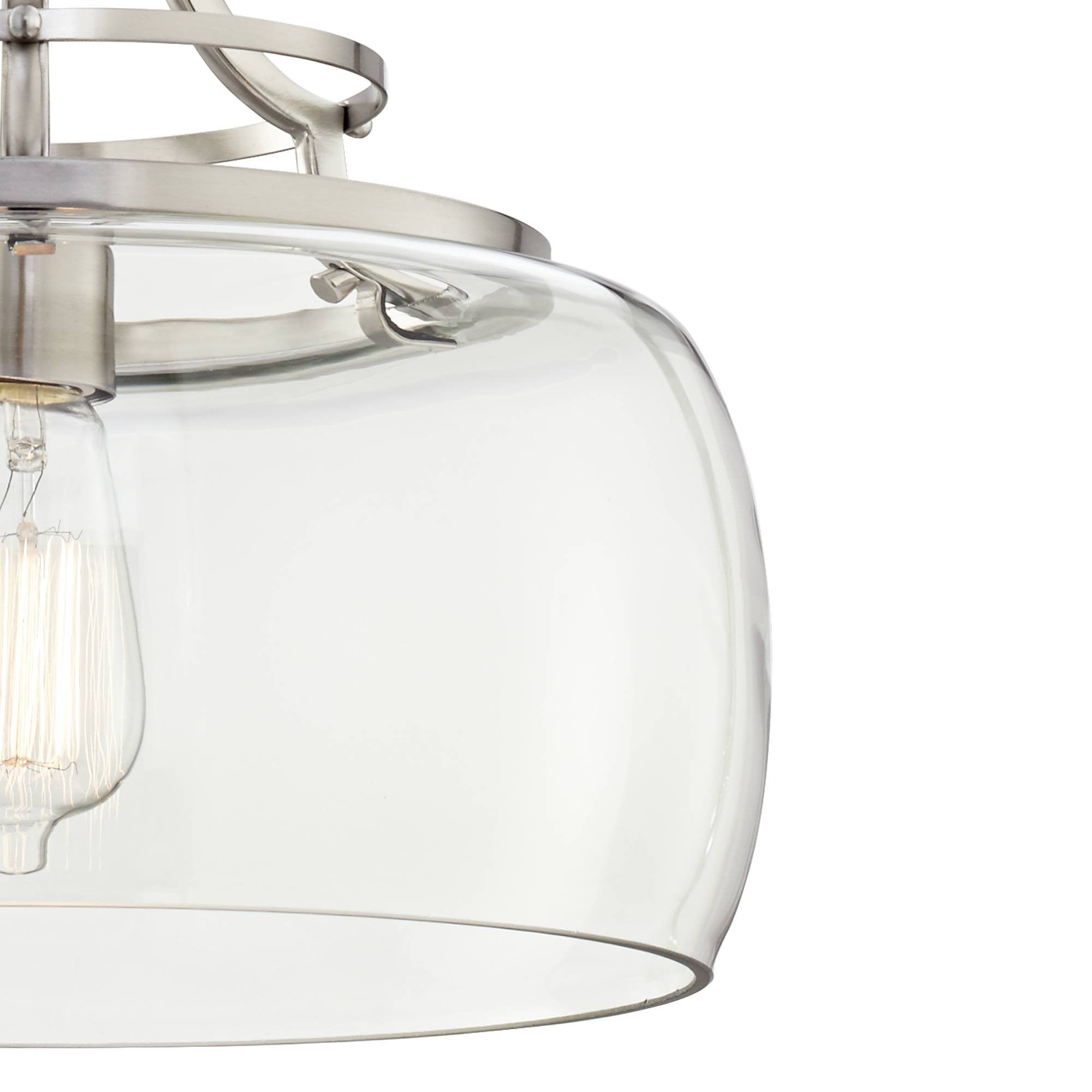 Franklin Iron Works Pendant Light - Brushed Nickel, Clear Glass, 13.5in Wide, 16in High, Model 7P203, Single Light for Farmhouse Decor