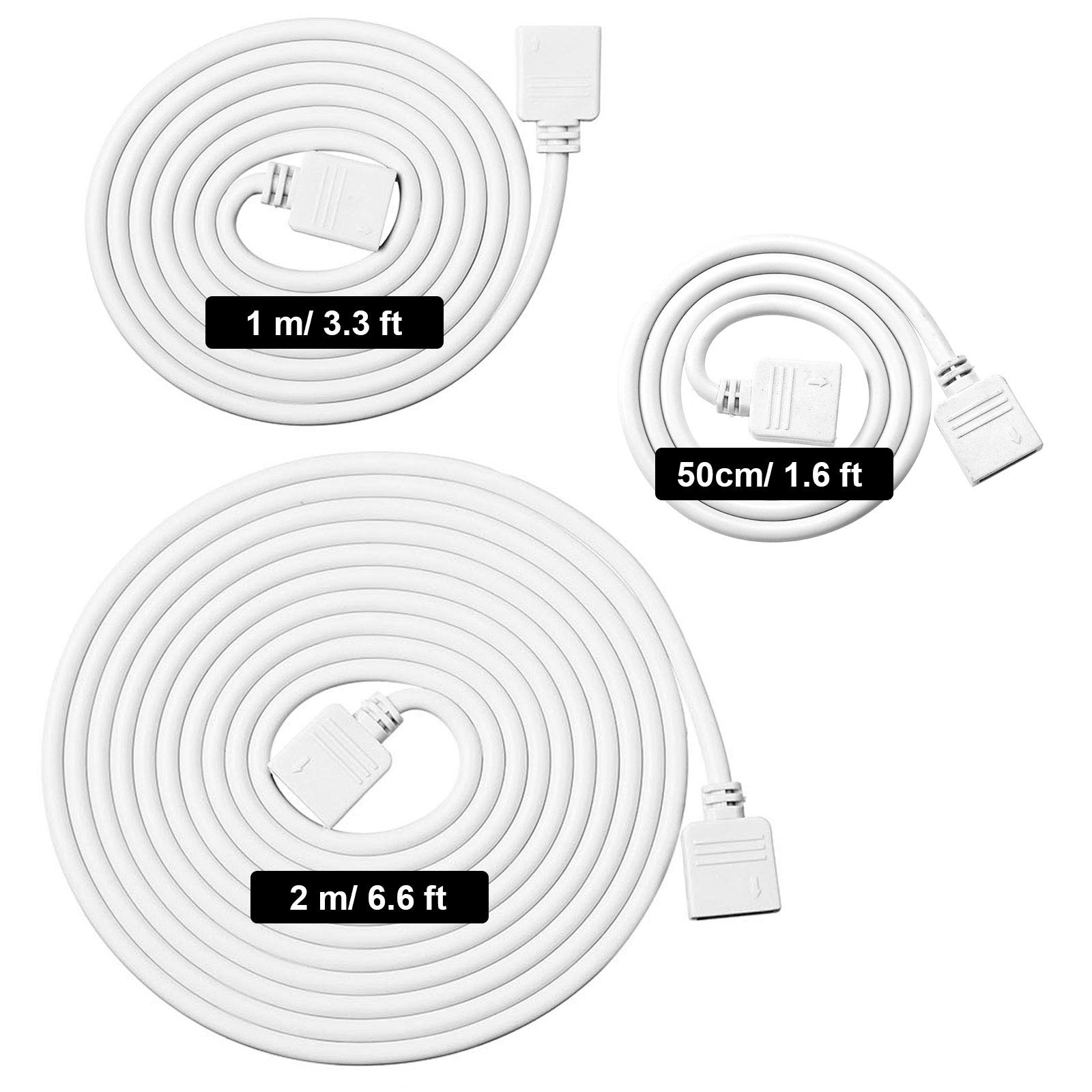 Honoson 6 Pieces 4 Pin RGB Extension Cable Kit, Solderless Jumper Cables with 12 Pin Connectors, White, 1.6 FT, 3.3 FT