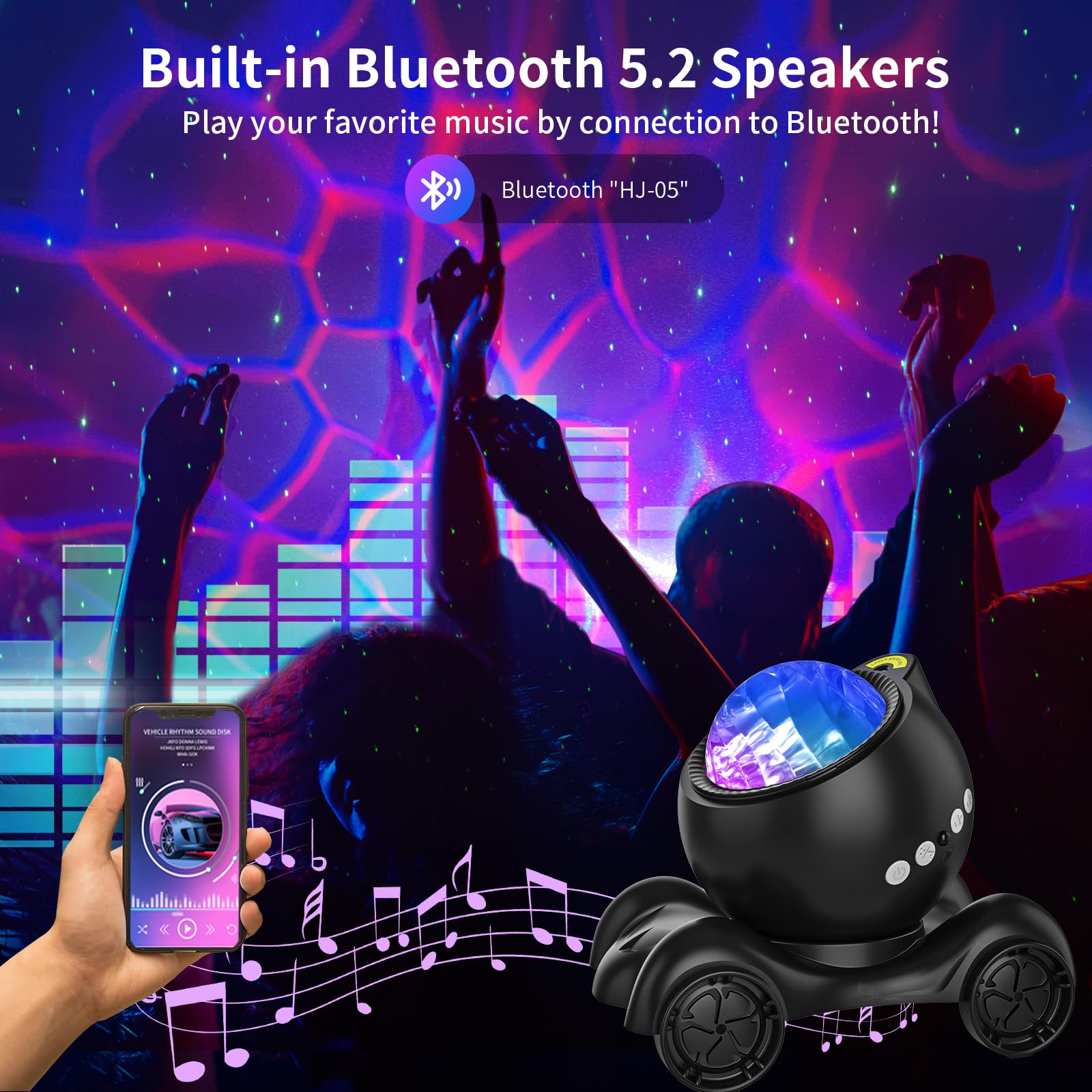 Enokik Galaxy Projector With Bluetooth Speaker & 8 White Noise - Night Light For Home Decor, Black