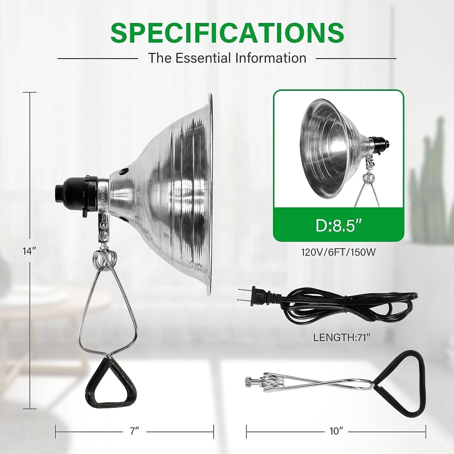 Simple Deluxe Clamp Lamp Light, 150 Watt, 8.5 Inch Aluminum Reflector, 6 Feet Cord, Black, Model GP-093