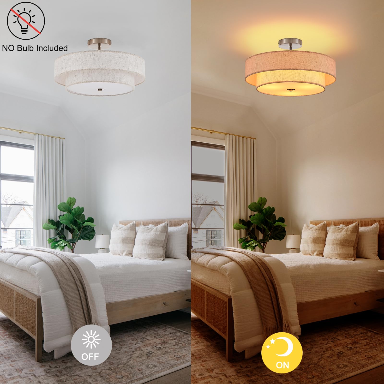 Widluth 18 Semi Flush Mount Ceiling Light 3-Light Modern Linen Drum Ceiling Lighting With Chrome Finish  Vintage Ceiling Light For Living Room  Kitchen  Basement  Laundry Room  Bedroom
