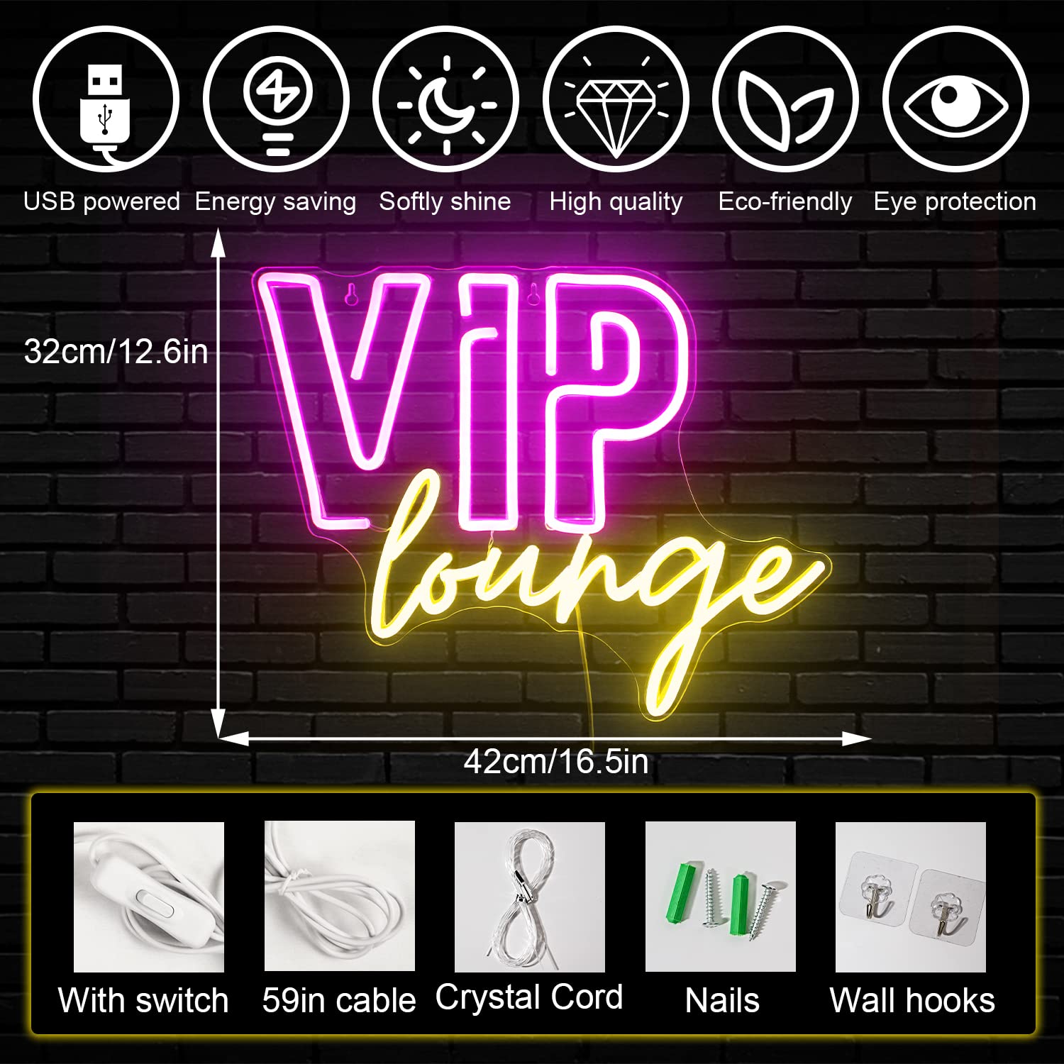 Horseneon Neon Wall Sign - LED Light Up Decor for Bar, Cafe, Hotel - 12.6L x 16.5W - Pink & Yellow Acrylic