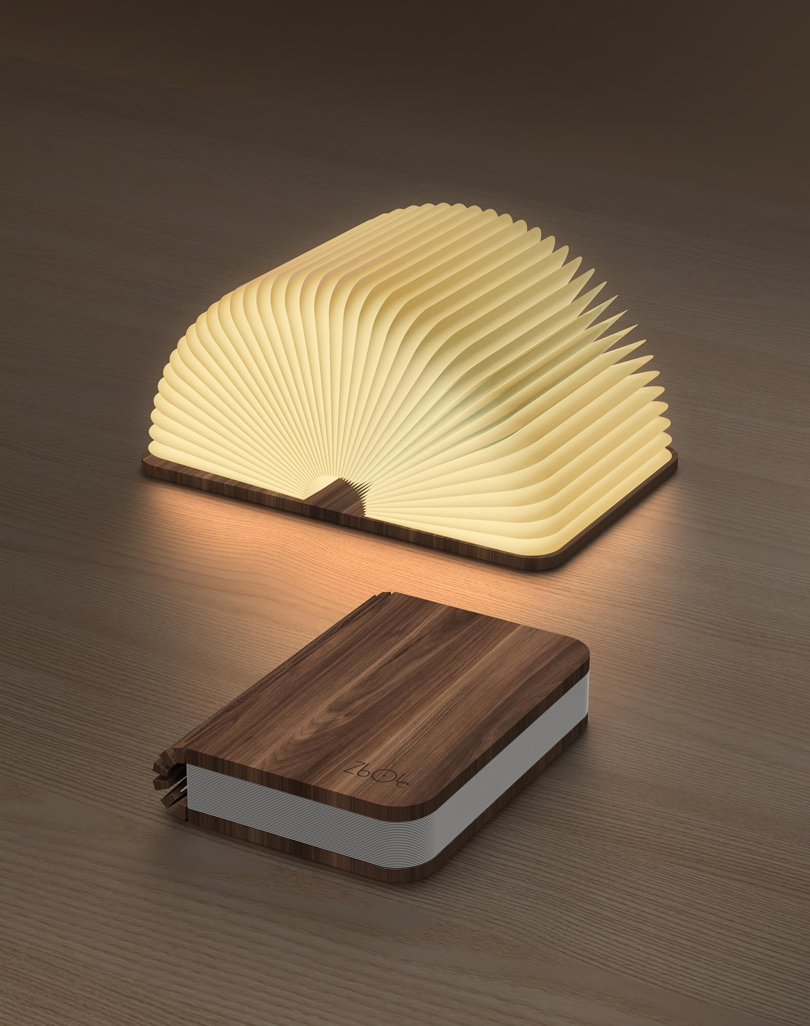 ZBOLE 4.7 Inch Wooden Book Lamp,3 Colors Folding Book Light, Battery Operated Lamp, LED Ambient Lighting, Magnetic Mood Lighting