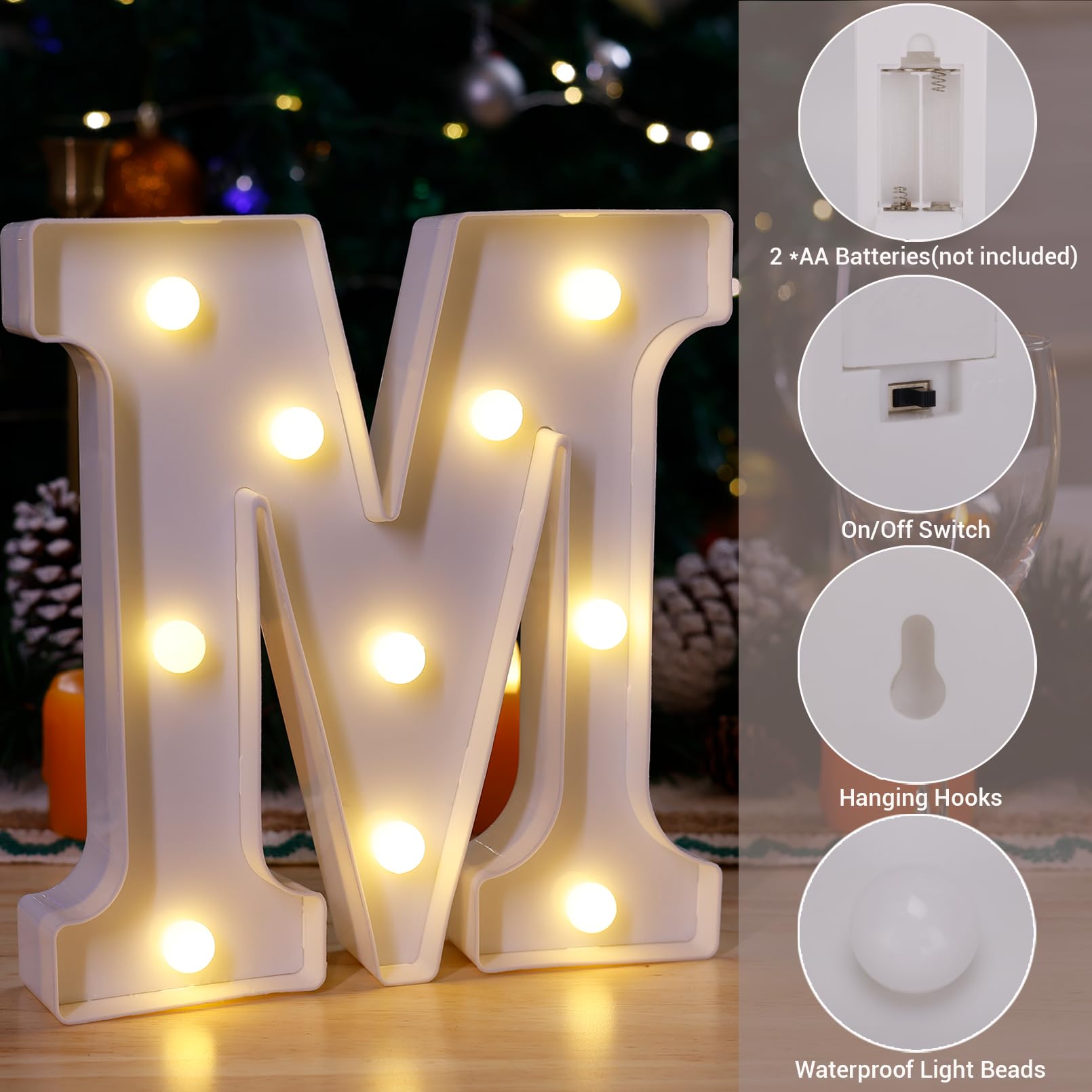 Tronsboo Led Marquee Sign Light Up Letters, Alphabet Light Up Letters Sign, Battery Powered Led Letter Lights For Night Light, Wedding, Birthday, Party, Christmas Or Home Decor (Letter M)