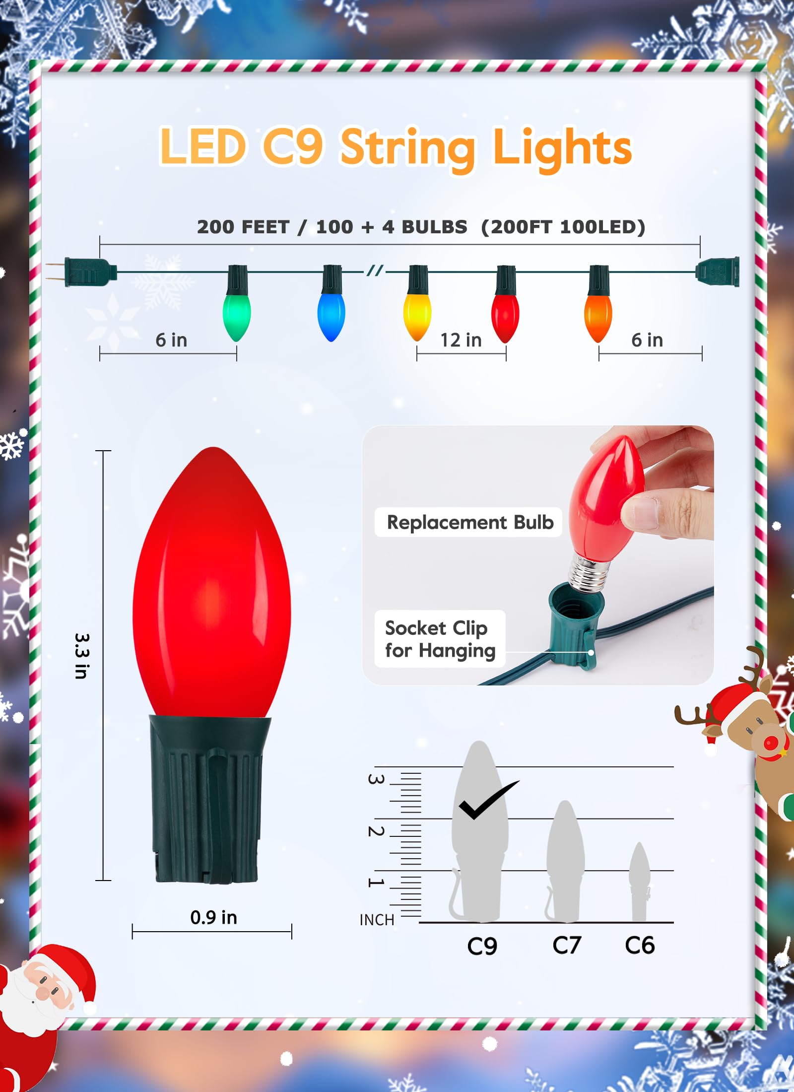 Vintage C9 Led Christmas Lights Outdoor  200 Feet C9 String Lights With 100 Shatterproof C9 Bulbs  Waterproof Connectable Commercial Christmas Tree Lights For Outside Roofline Patio Decor  Multicolor