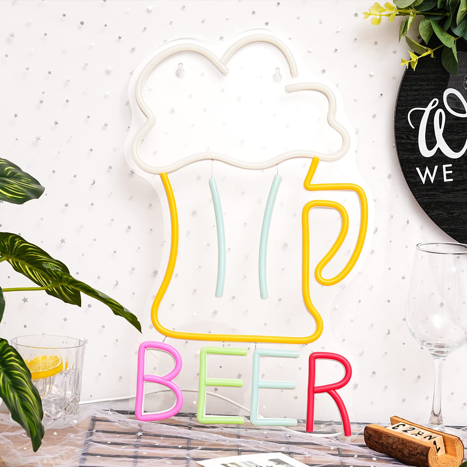 Beer Neon Sign Led Beer Signs Colorful Neon Lights For Wall Decor Usb Powered 16.5’’X10.1’’Man Cave Bar Club Birthday Party Decor Kitchen Restaurant Neon Wall Signs